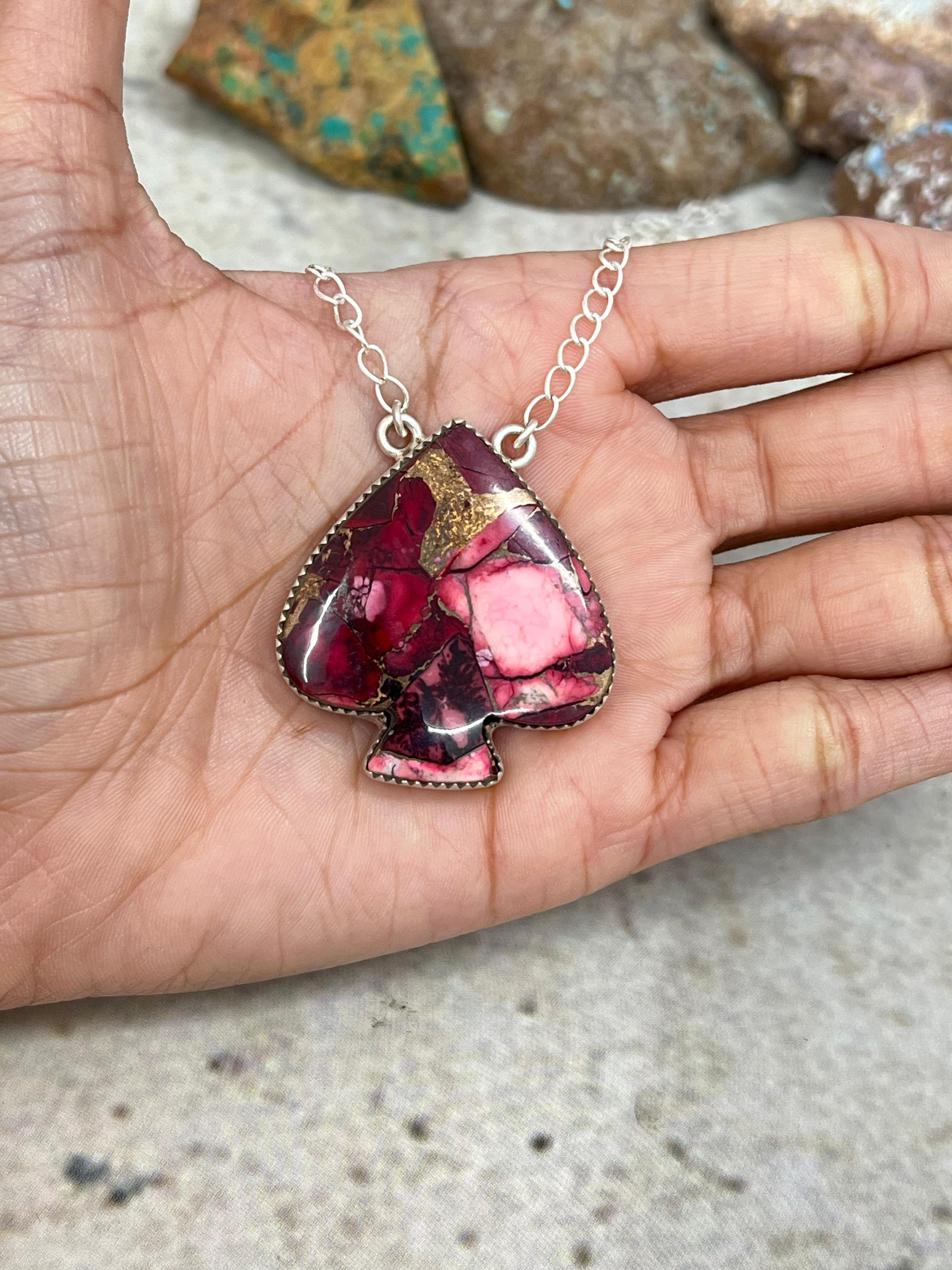 Handmade Sterling Silver Dahlia Rose Spade Necklace with Signed Nizhoni