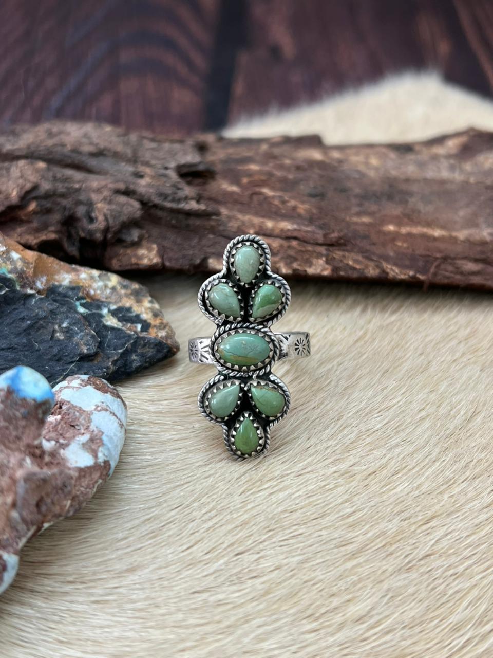 Handmade Sterling Silver Kingman Turquoise Adjustable Ring "Signed Nizhoni"