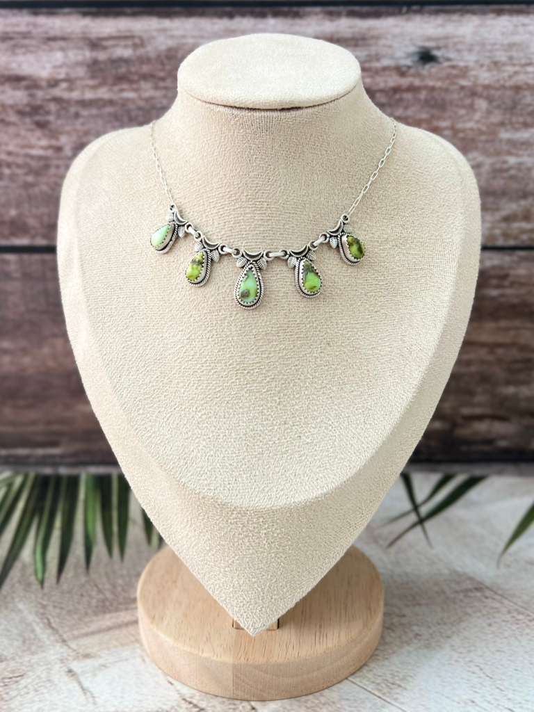 Handmade Sterling Silver Palomino Turquoise Necklace with Signed Nizhoni