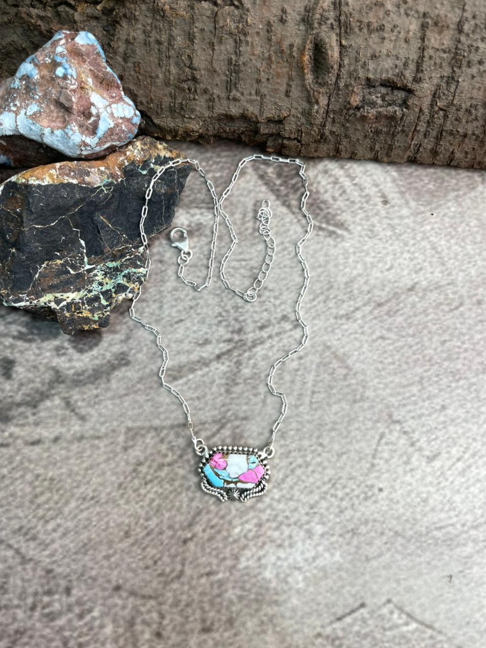 Handmade Sterling Silver Cotton Candy Necklace "Signed Nizhoni"