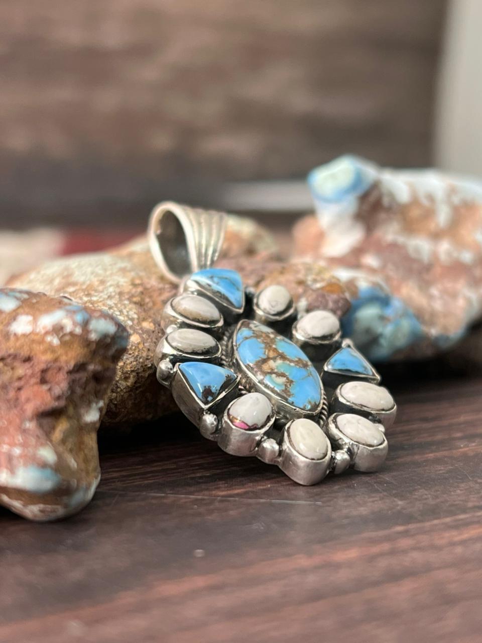 Handmade Sterling Silver Golden Hills with White Collection Pendant "Signed Nizhoni"