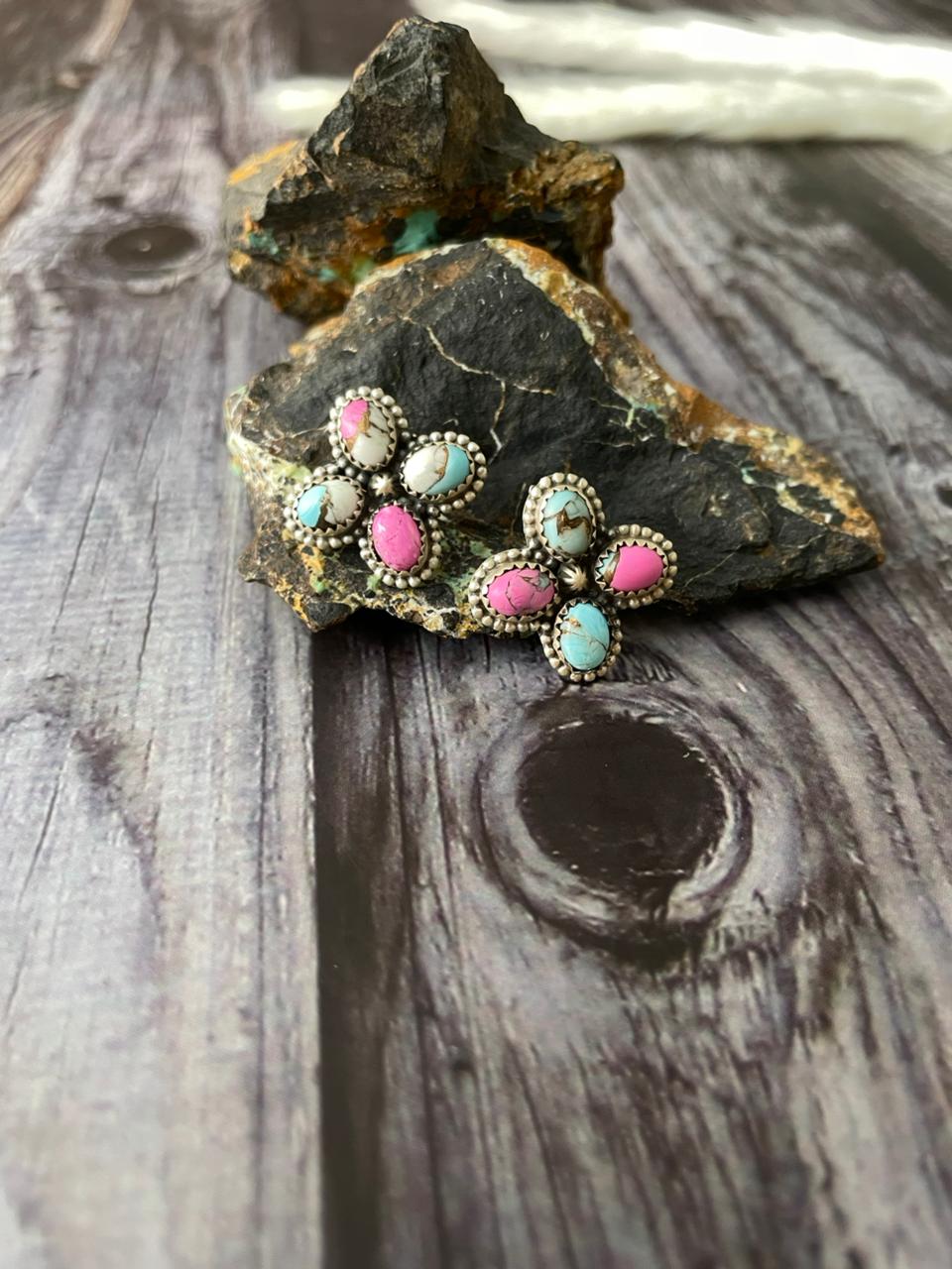 Handmade Sterling Silver Cotton Candy Post Studs Earrings "Signed Nizhoni"