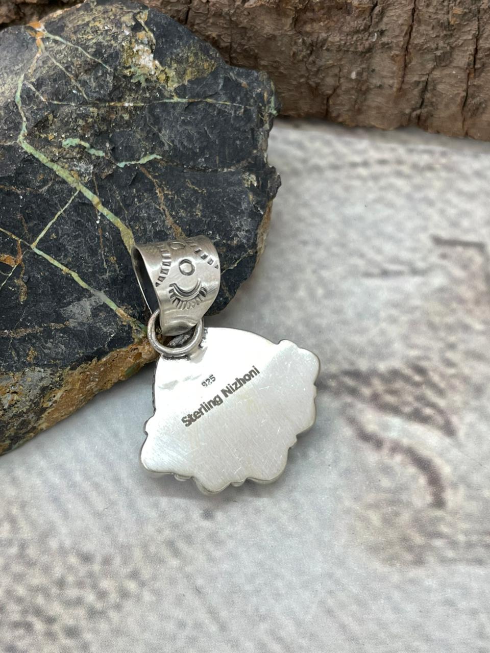 Handmade Sterling Silver Sonoran with Cut Stones Pendant "Signed Nizhoni"