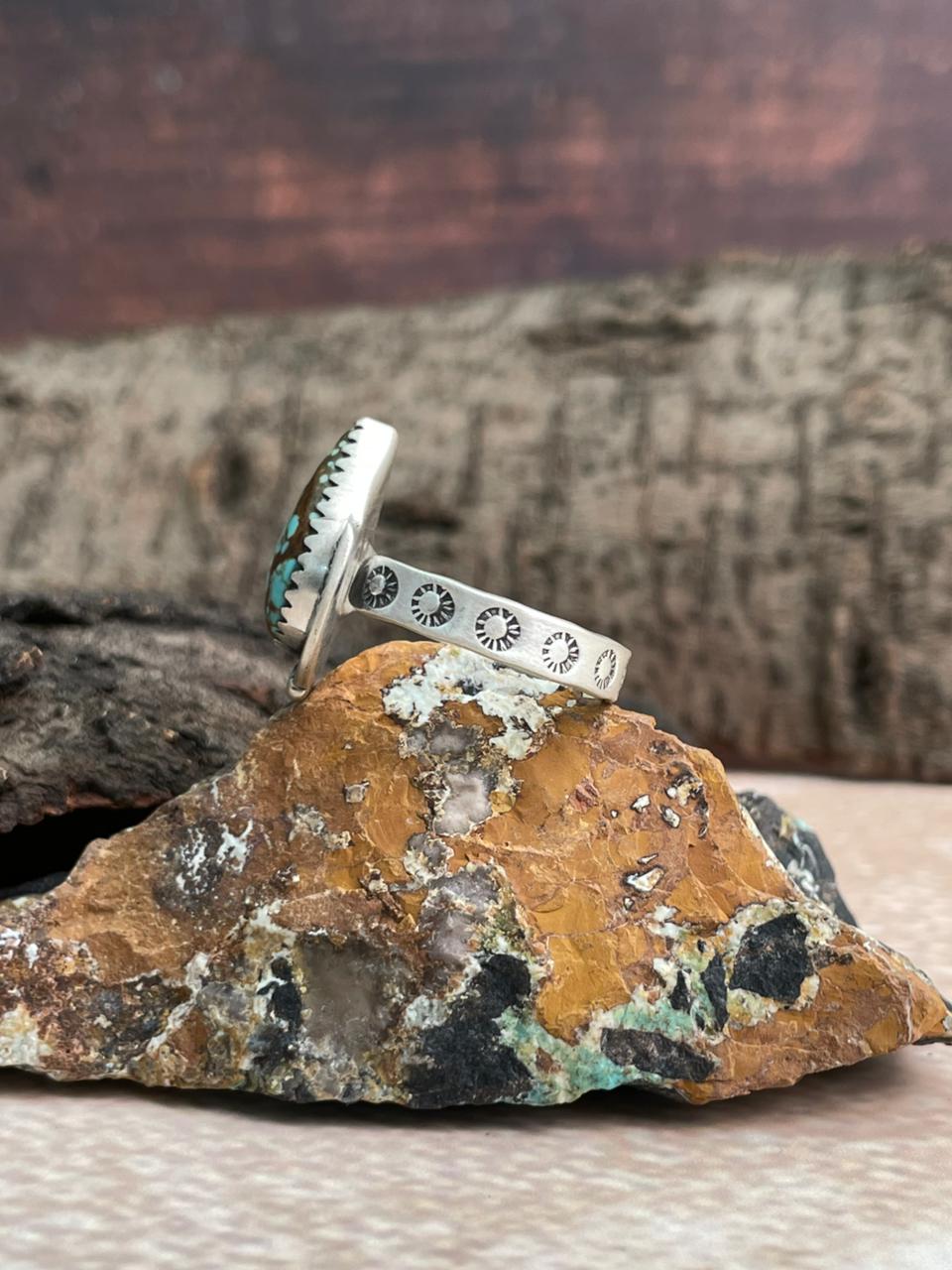 Handmade Sterling Silver Number 8 Turquoise Adjustable Ring "Signed Nizhoni"