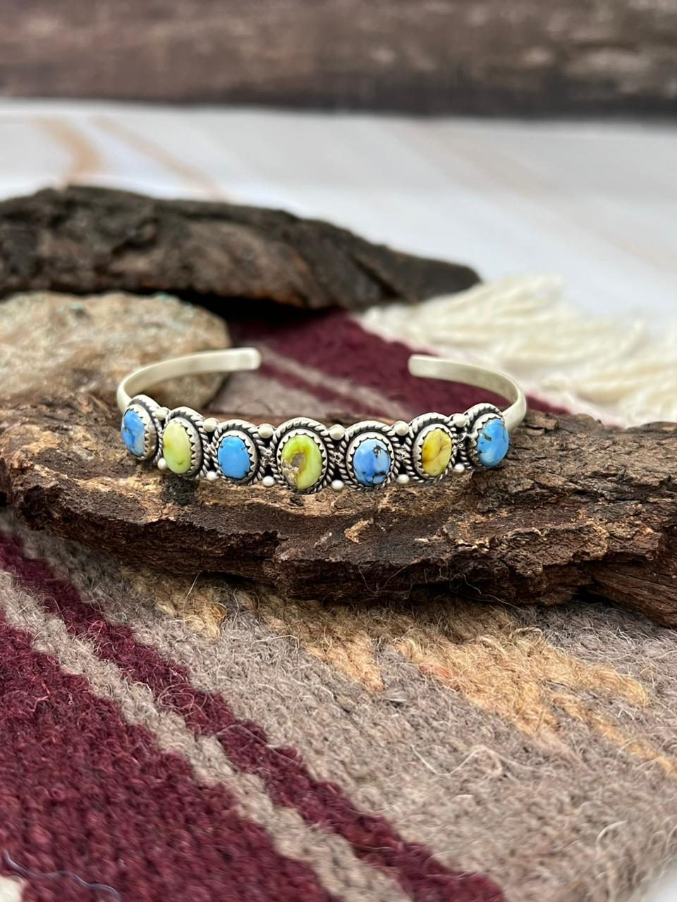 Handmade Sterling Silver Palomino with Golden Hills Turquoise Bracelet "Signed Nizhoni"