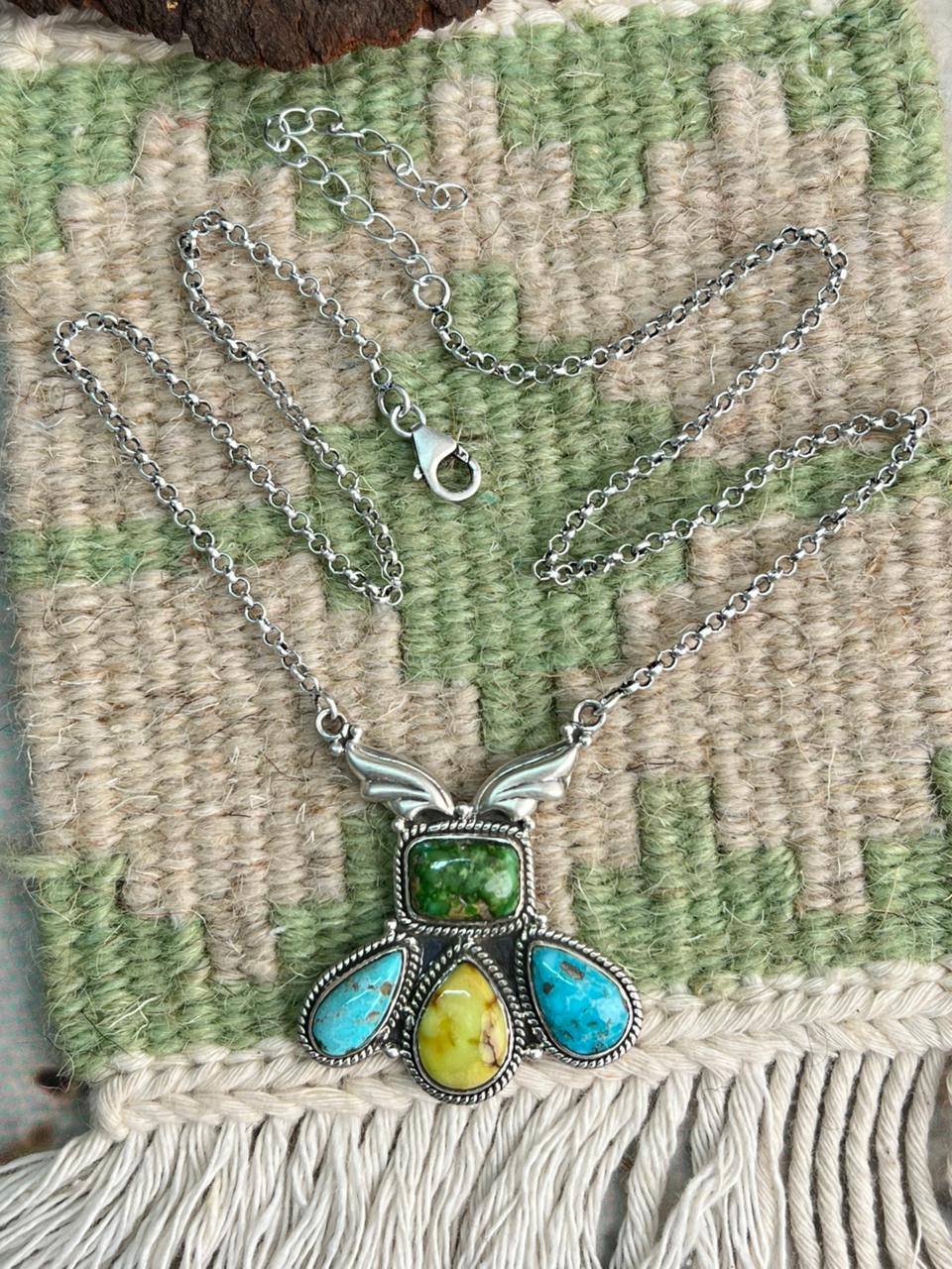Handmade Sterling Silver Sonoran with White Water, Palomino Turquoise Necklace "Signed Nizhoni"