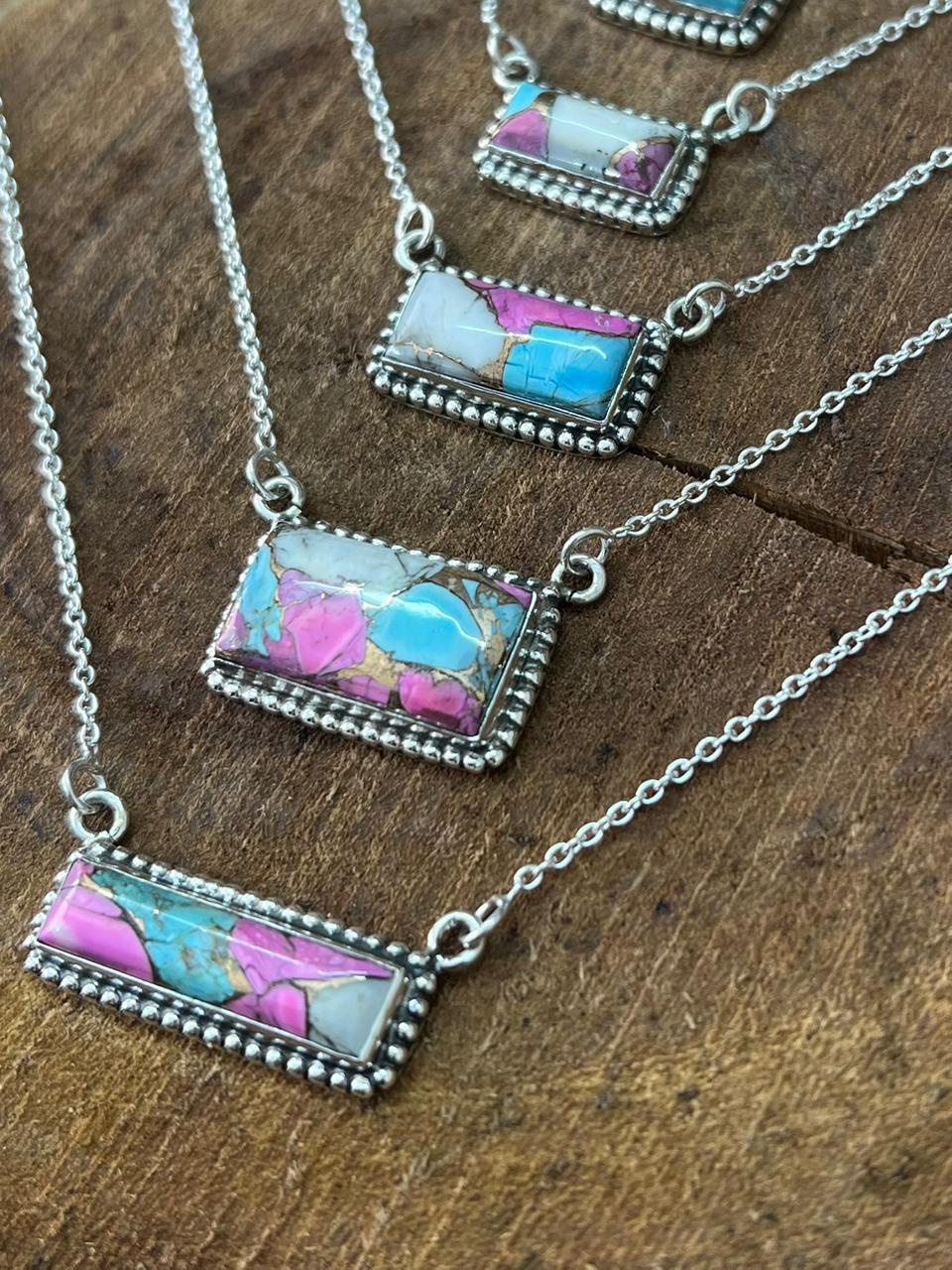 Handmade Sterling Silver Cotton Candy Bar Necklace "Signed Nizhoni"