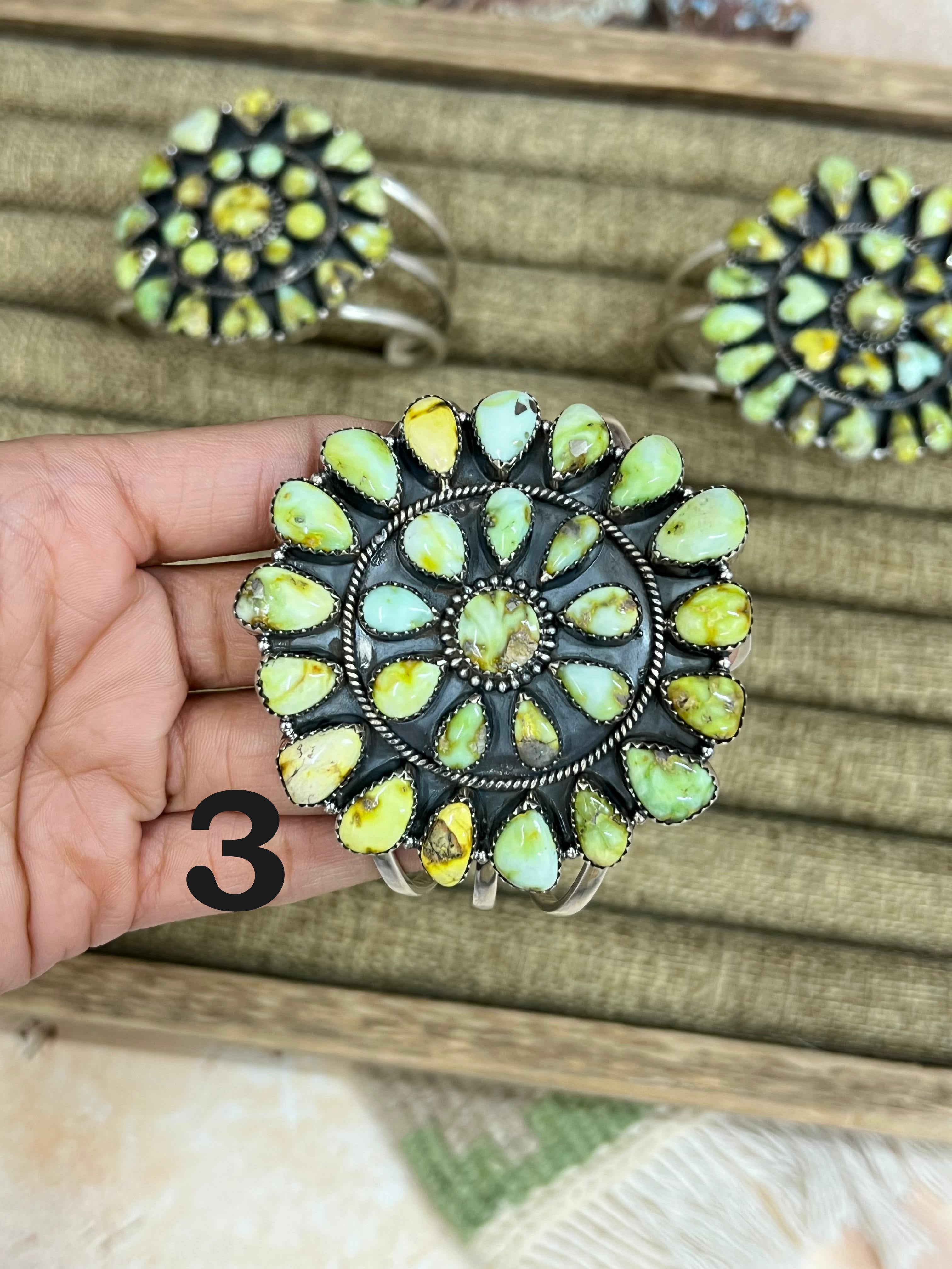 Handmade Sterling Silver Palomino Turquoise Cuff Bracelet with Signed Nizhoni