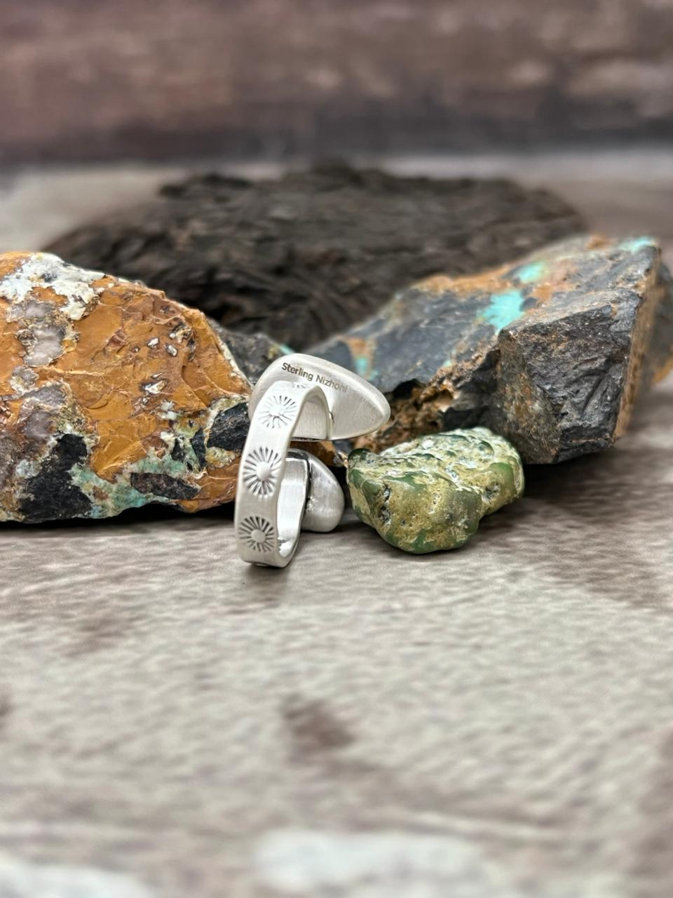 Handmade Sterling Silver Sonoran Mountain Turquoise Adjustable Ring "Signed Nizhoni"