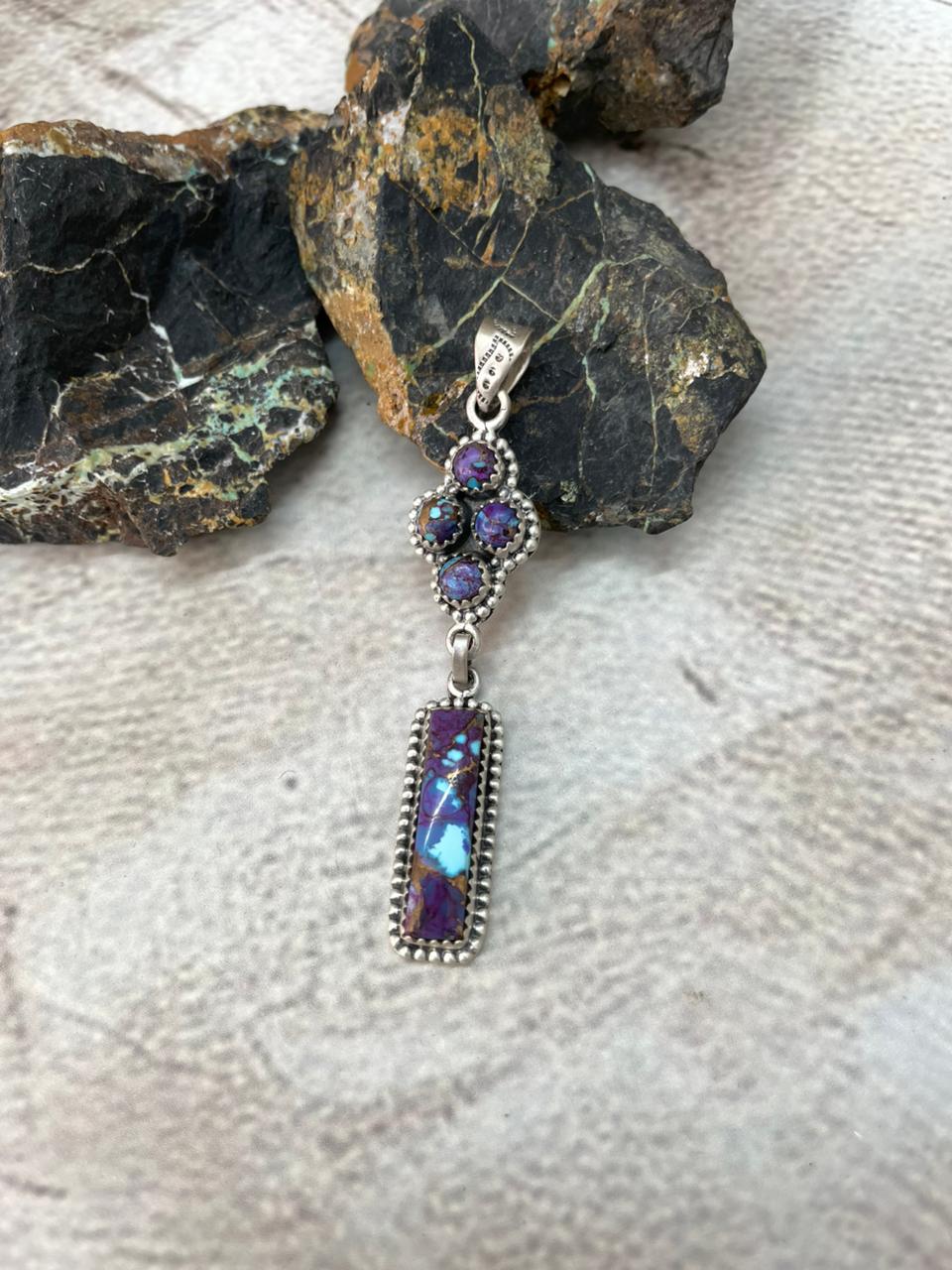 Handmade Sterling Silver Purple Blue Turquoise Pendant "Signed Nizhoni"