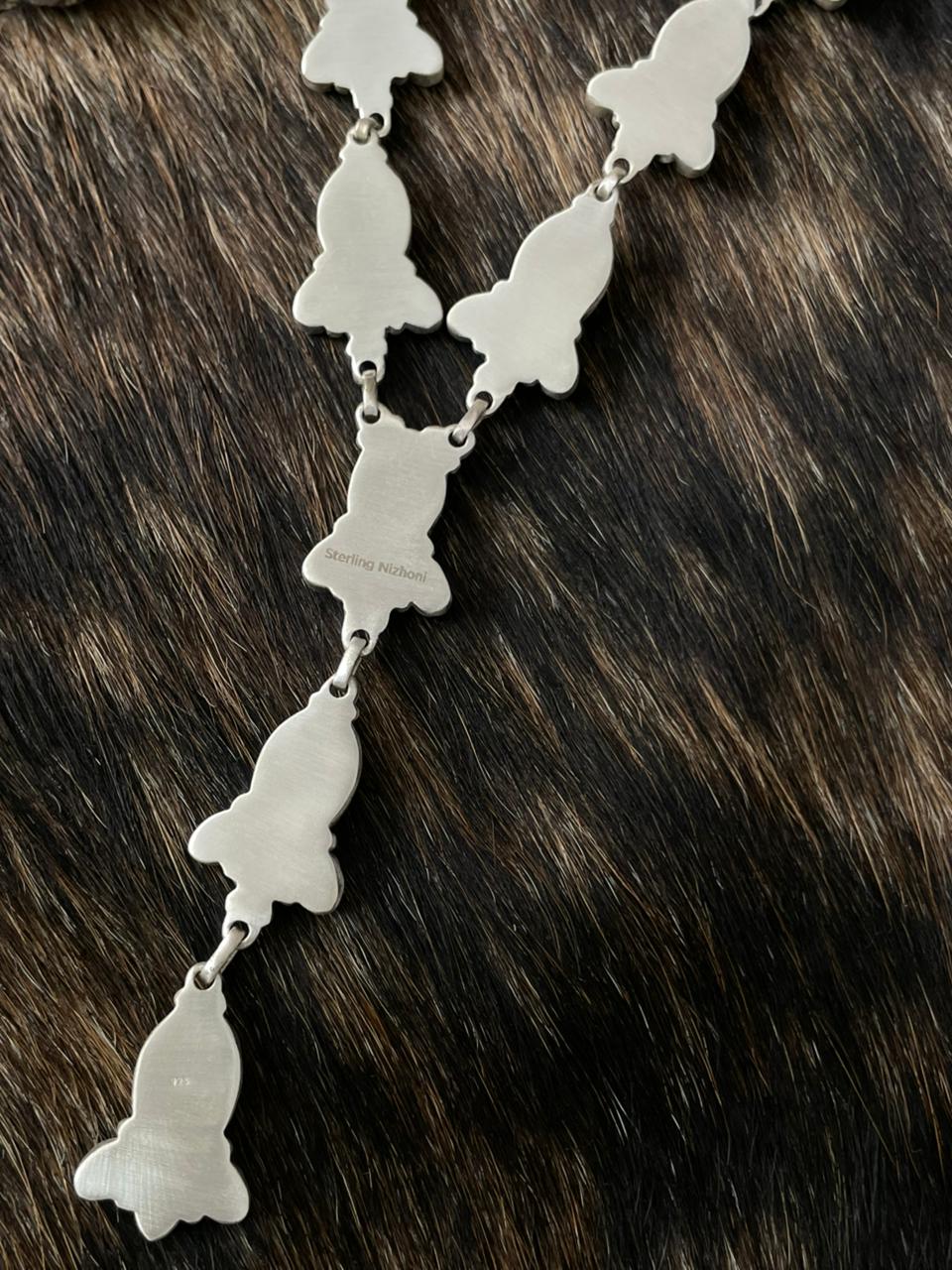 Handmade Sterling Silver White Buffalo with Red Opal Necklace "Signed Nizhoni"