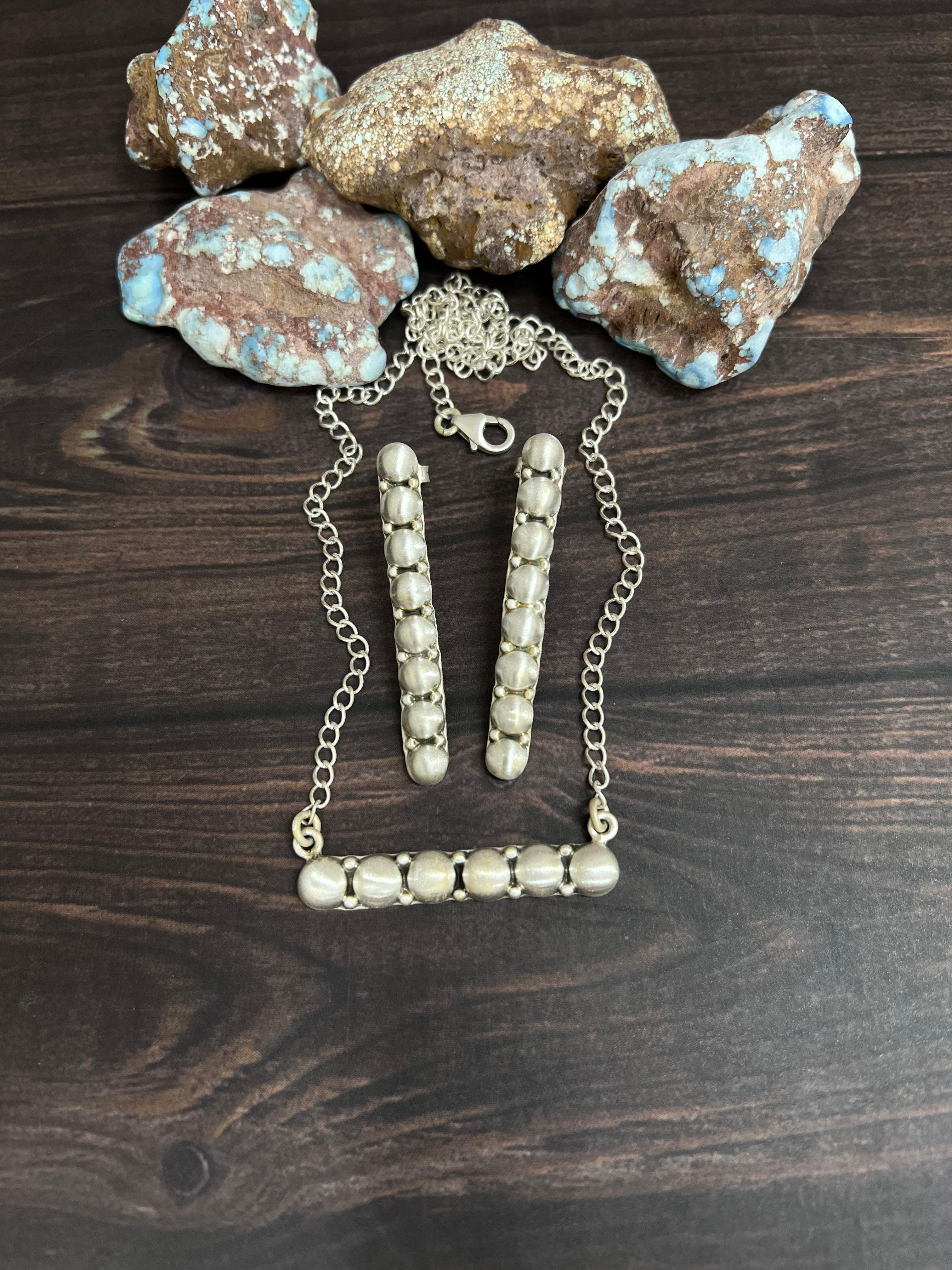 Handmade 'Sterling Silver' Necklace Earrings Set with Signed Nizhoni