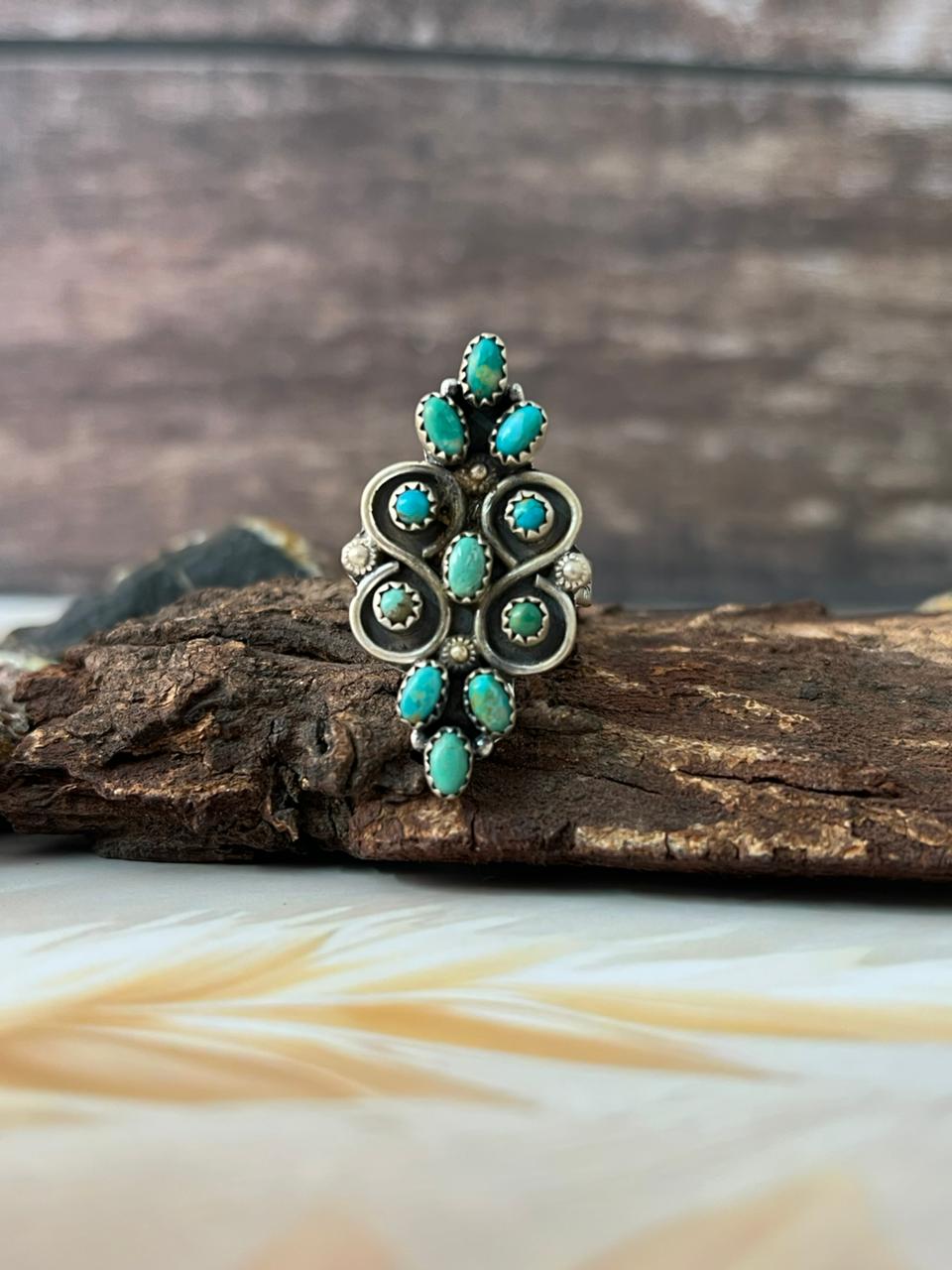 Handmade Sterling Silver Kingman Turquoise Adjustable Ring "Signed Nizhoni"
