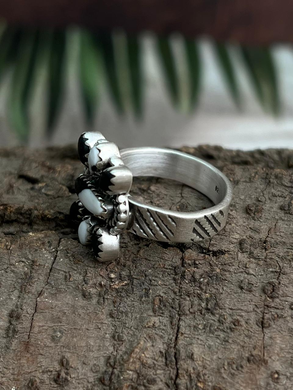 Handmade Sterling Silver White Buffalo Adjustable Ring "Signed Nizhoni"