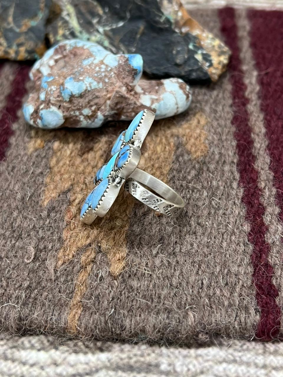 Handmade Sterling Silver Golden Hills Turquoise Adjustable Ring "Signed Nizhoni"