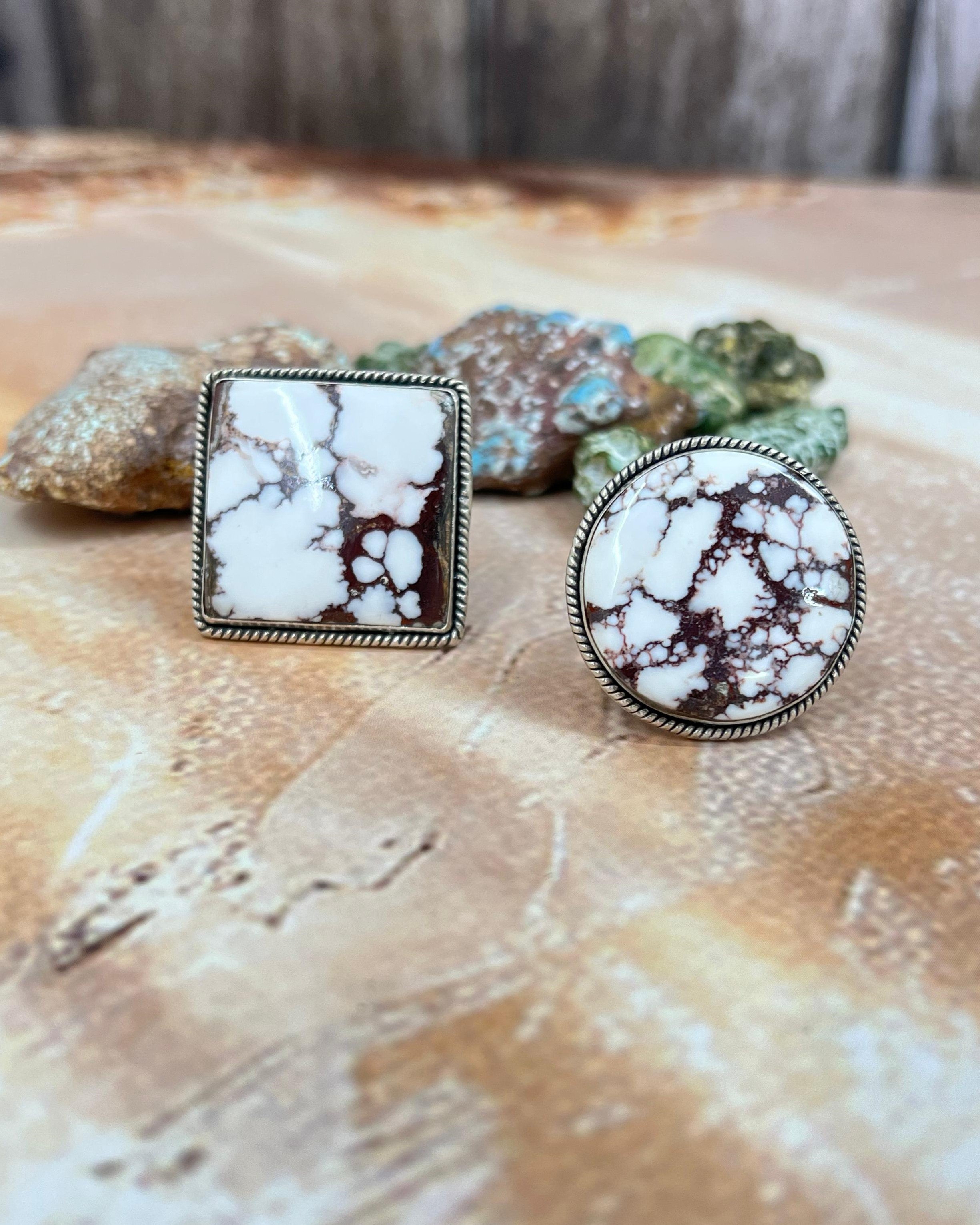 Handmade Sterling Silver Wild Horse Turquoise Adjustable lRing with Signed Nizhoni