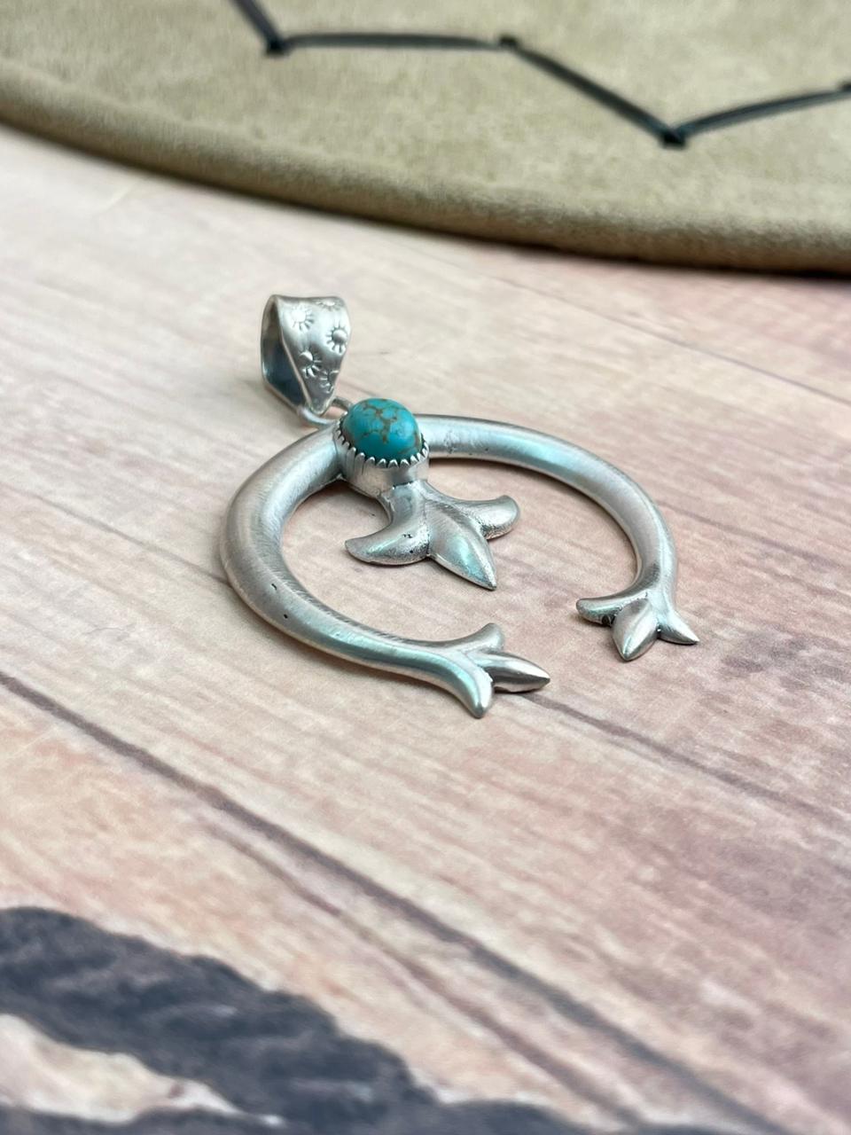 Handmade Sterling Silver Kingman Turquoise Naja Pendant "Signed Nizhoni"