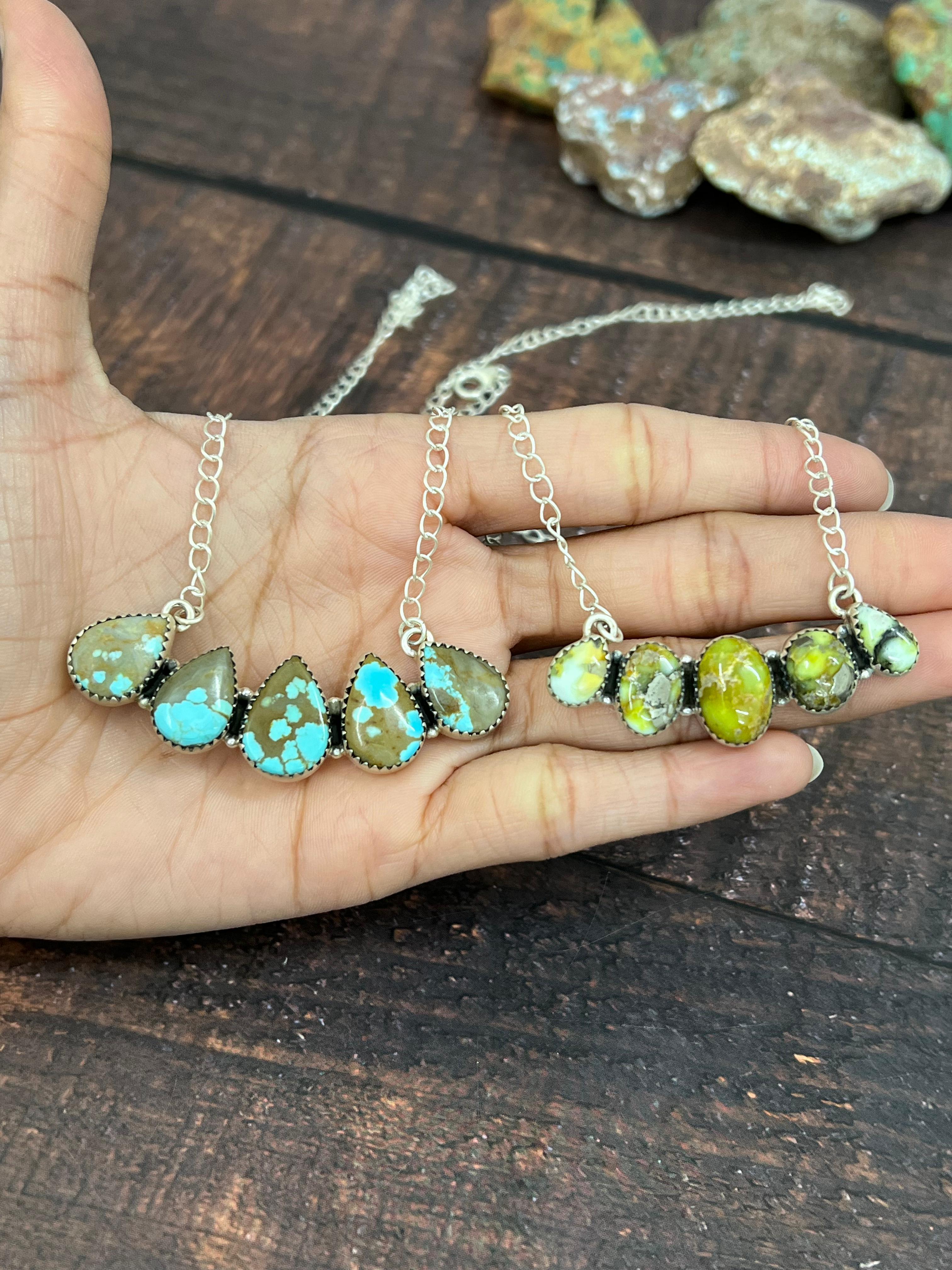 Handmade Sterling Silver Multistone Necklace with Signed Nizhoni