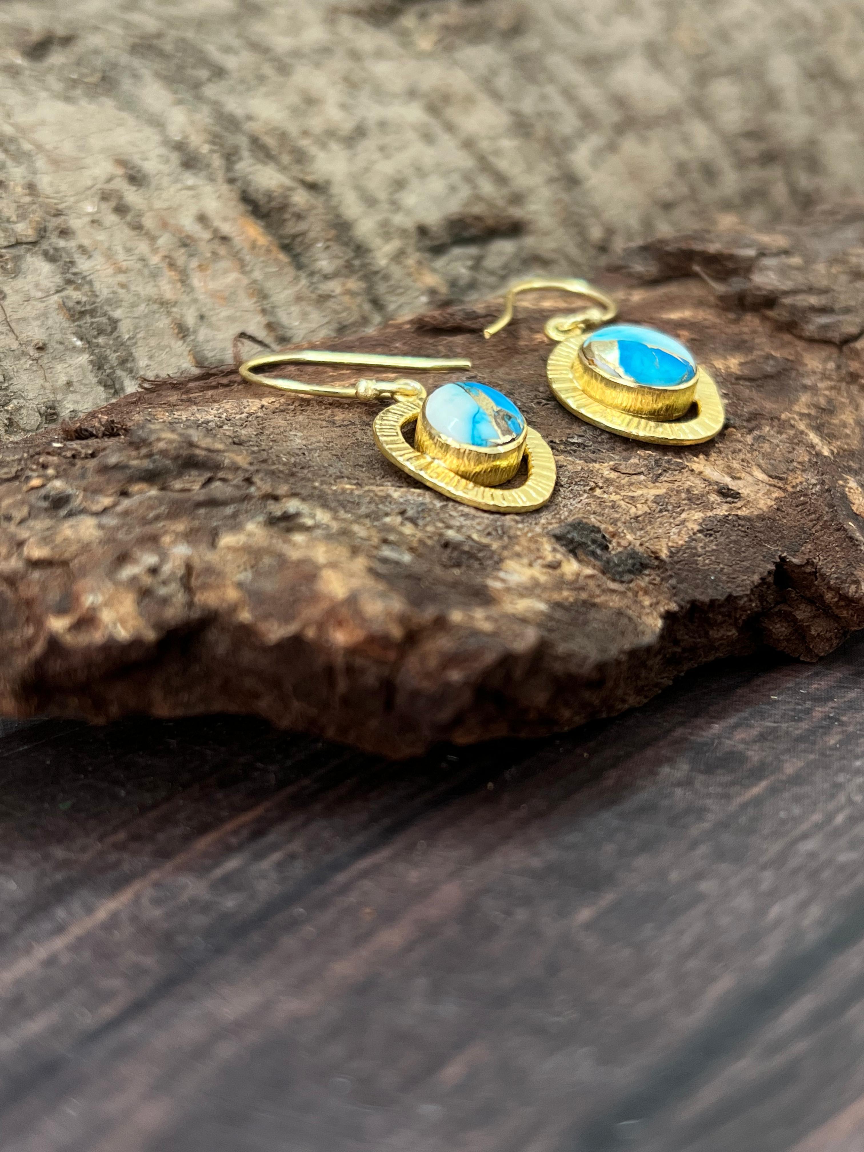 “The Golden Collection” Handmade Natural Blue Ice Dahlia Hook Dangle Earrings