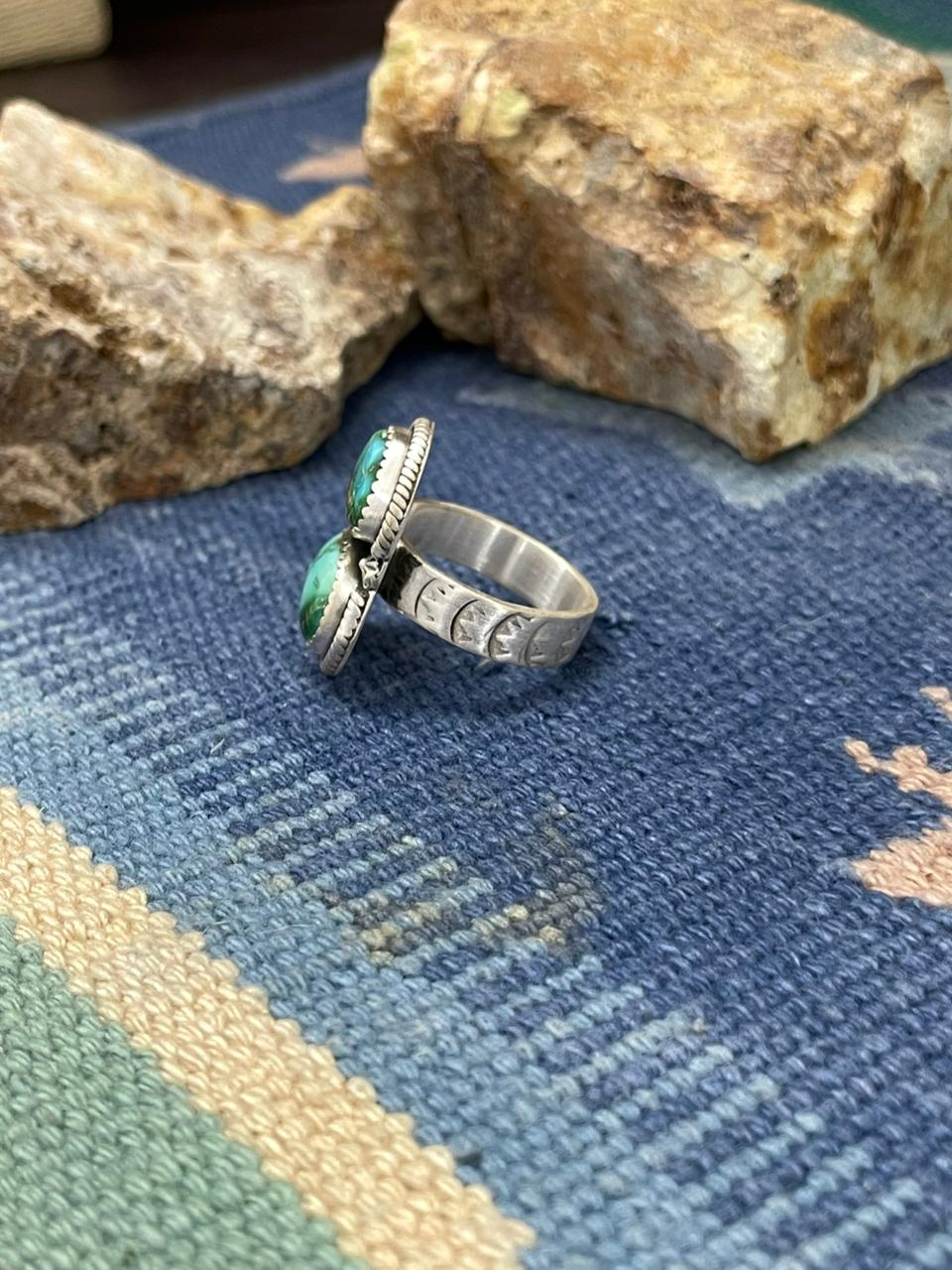 Handmade Sterling Silver Sonoran Mountain Turquoise Adjustable Ring " Signed Nizhoni"