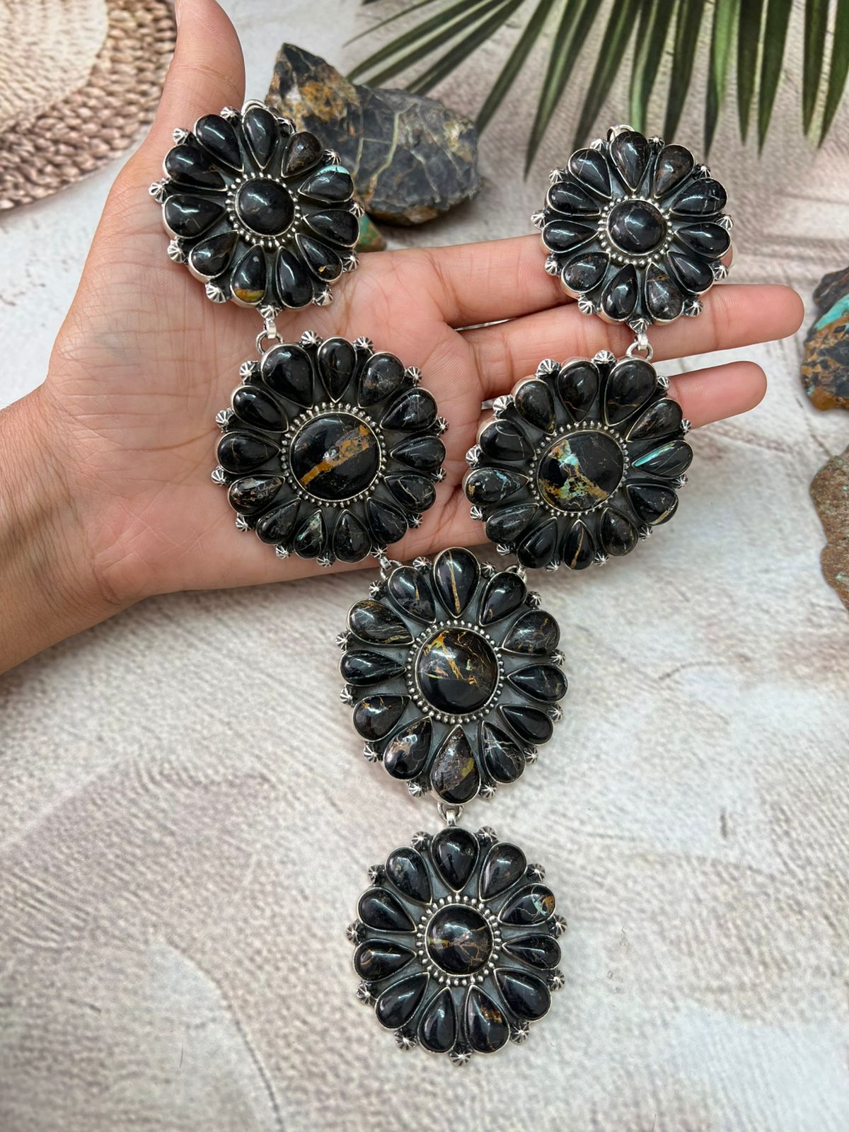 Handmade Sterling Silver Blackjack Turquoise Necklace "Signed Nizhoni"