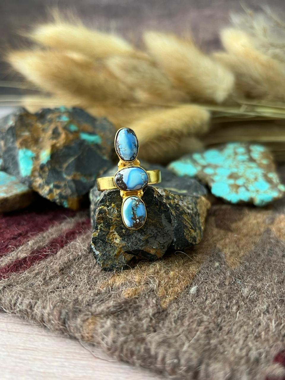 “The Golden Collection” Natural Golden Hills Turquoise Adjustable Ring