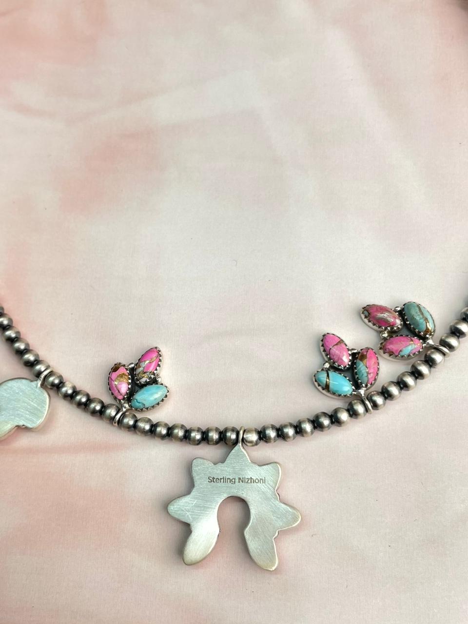 Handmade Sterling Silver Cotton Candy Beaded Necklace "Signed Nizhoni"