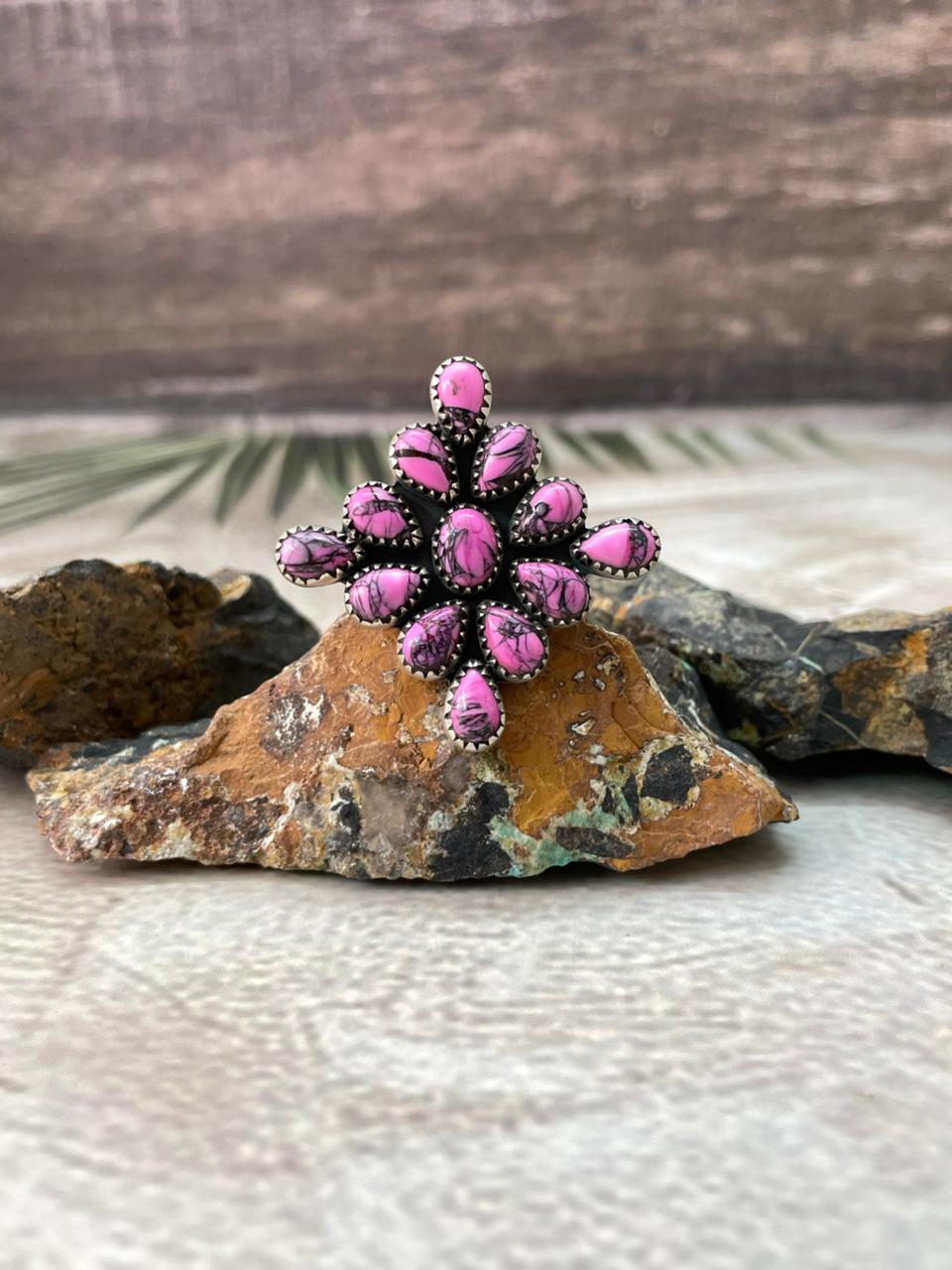 Handmade Sterling Silver Cherry Blossom Adjustable Ring "Signed Nizhoni"