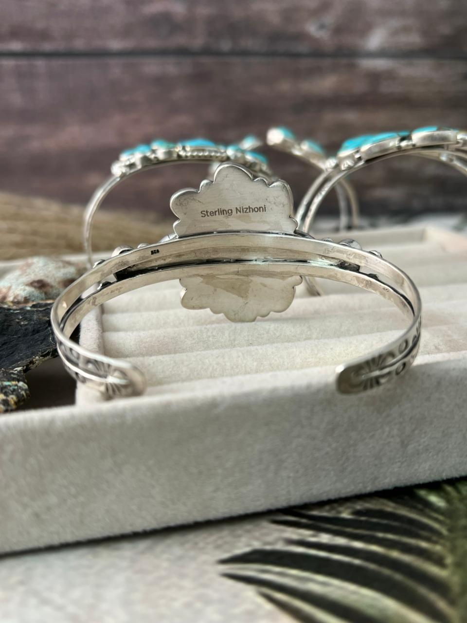 Handmade Sterling Silver Santa Maria Turquoise Bracelet "Signed Nizhoni"