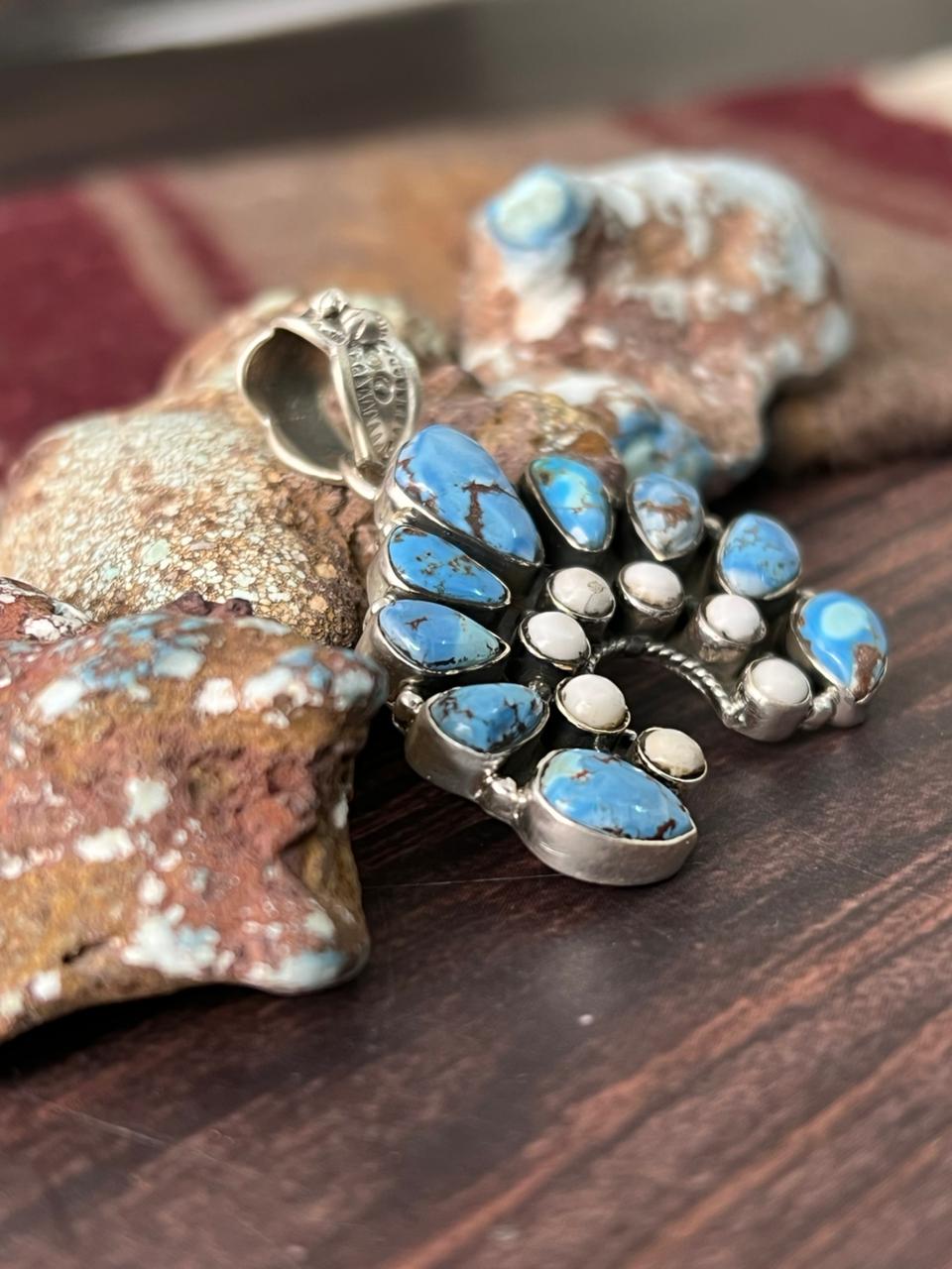 Handmade Sterling Silver Golden Hills with White Collection Pendant "Signed Nizhoni"