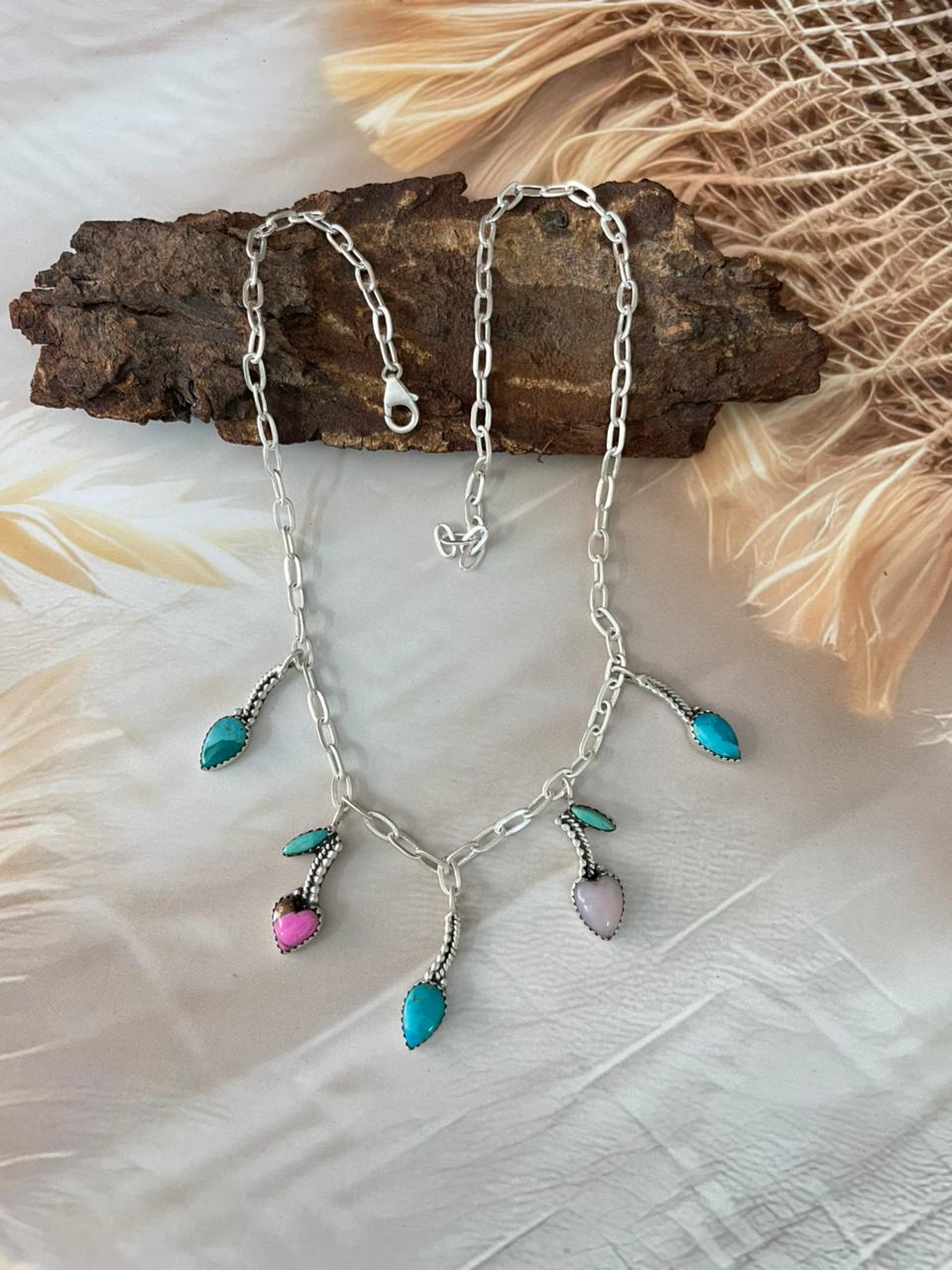 Handmade Sterling Silver Multi Stone Cherry Necklace "Signed Nizhoni"