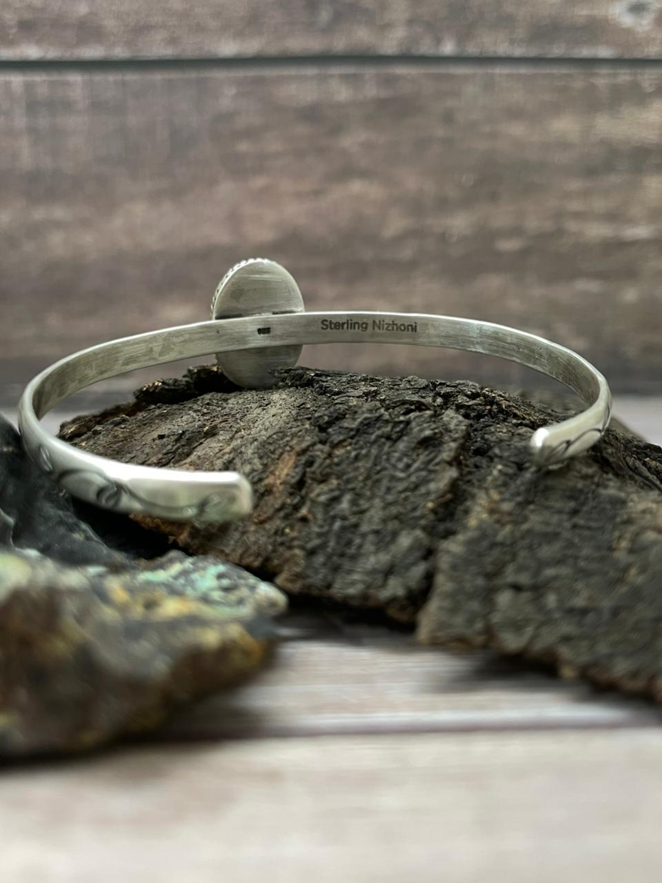 Handmade Sterling Silver Number 8 Turquoise Cuff Bracelet "Signed Nizhoni"