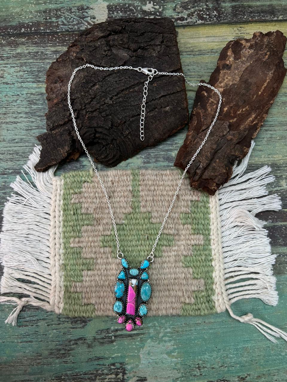 Handmade Sterling Silver Cotton Candy with White Water Necklace "Signed Nizhoni"