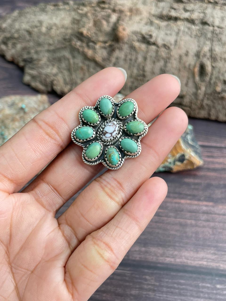 Handmade Sterling Silver Kingman with Wildhorse Magnesite Adjustable Ring "Signed Nizhoni"