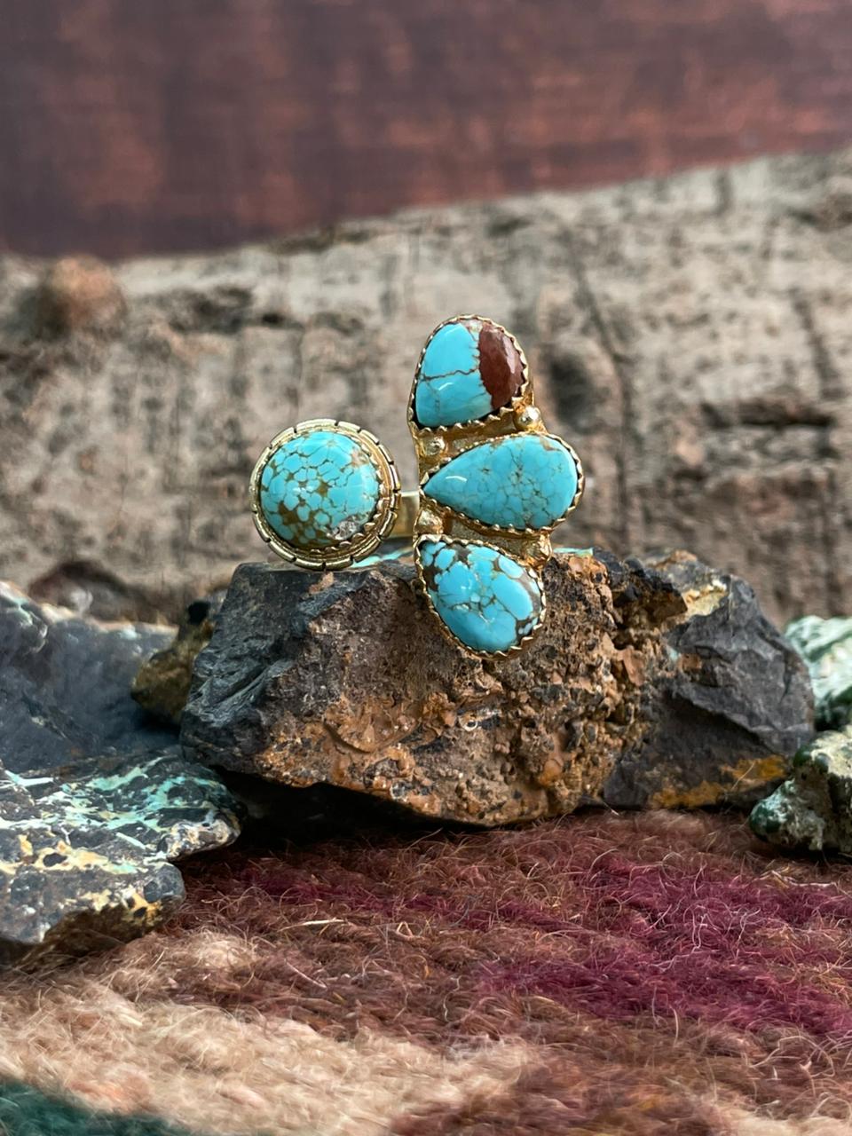 “The Golden Collection” Handmade Number 8 Turquoise with Gold Adjustable Ring