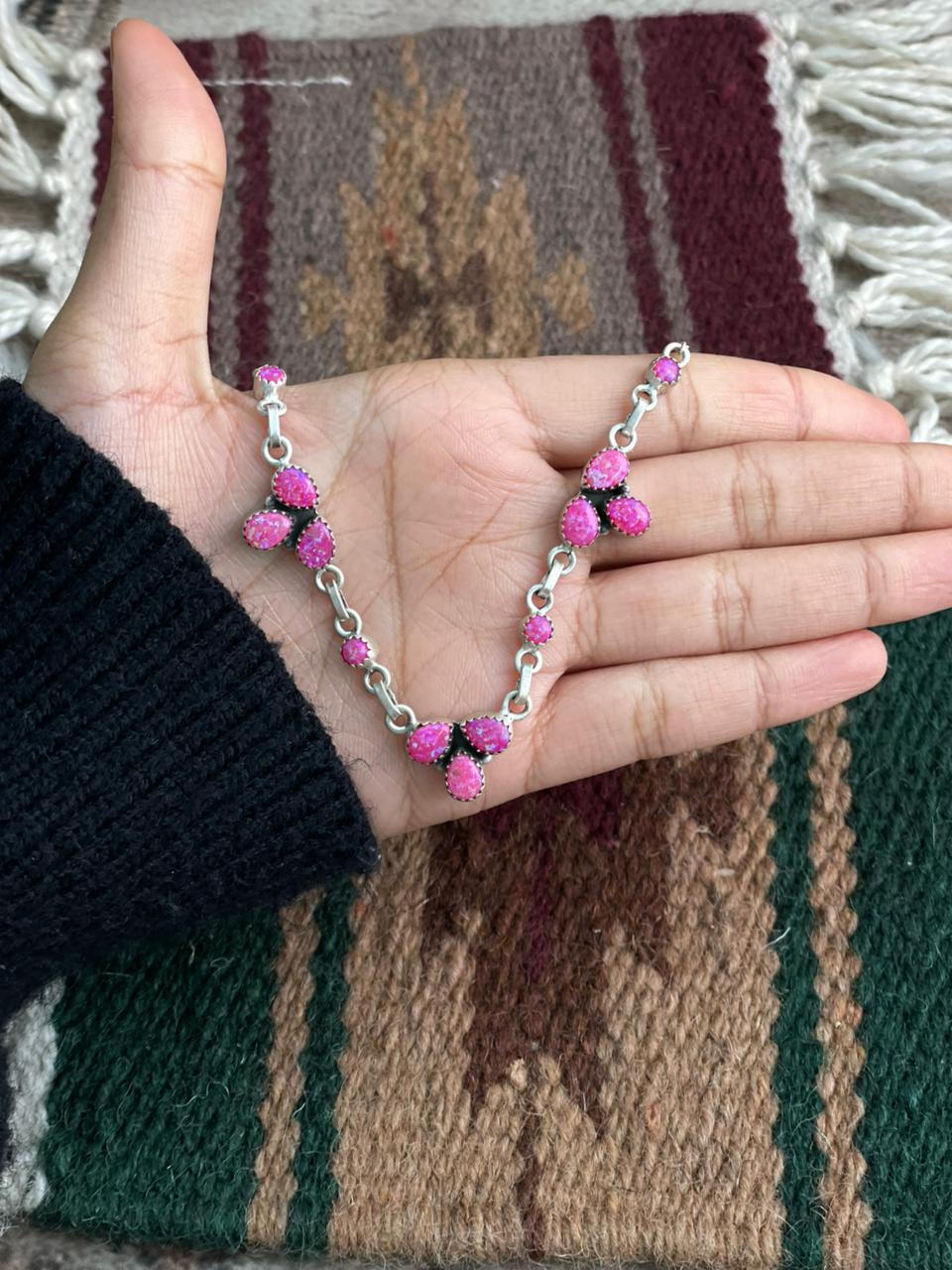 Handmade Sterling Silver Hot Pink Necklace "Signed Nizhoni"