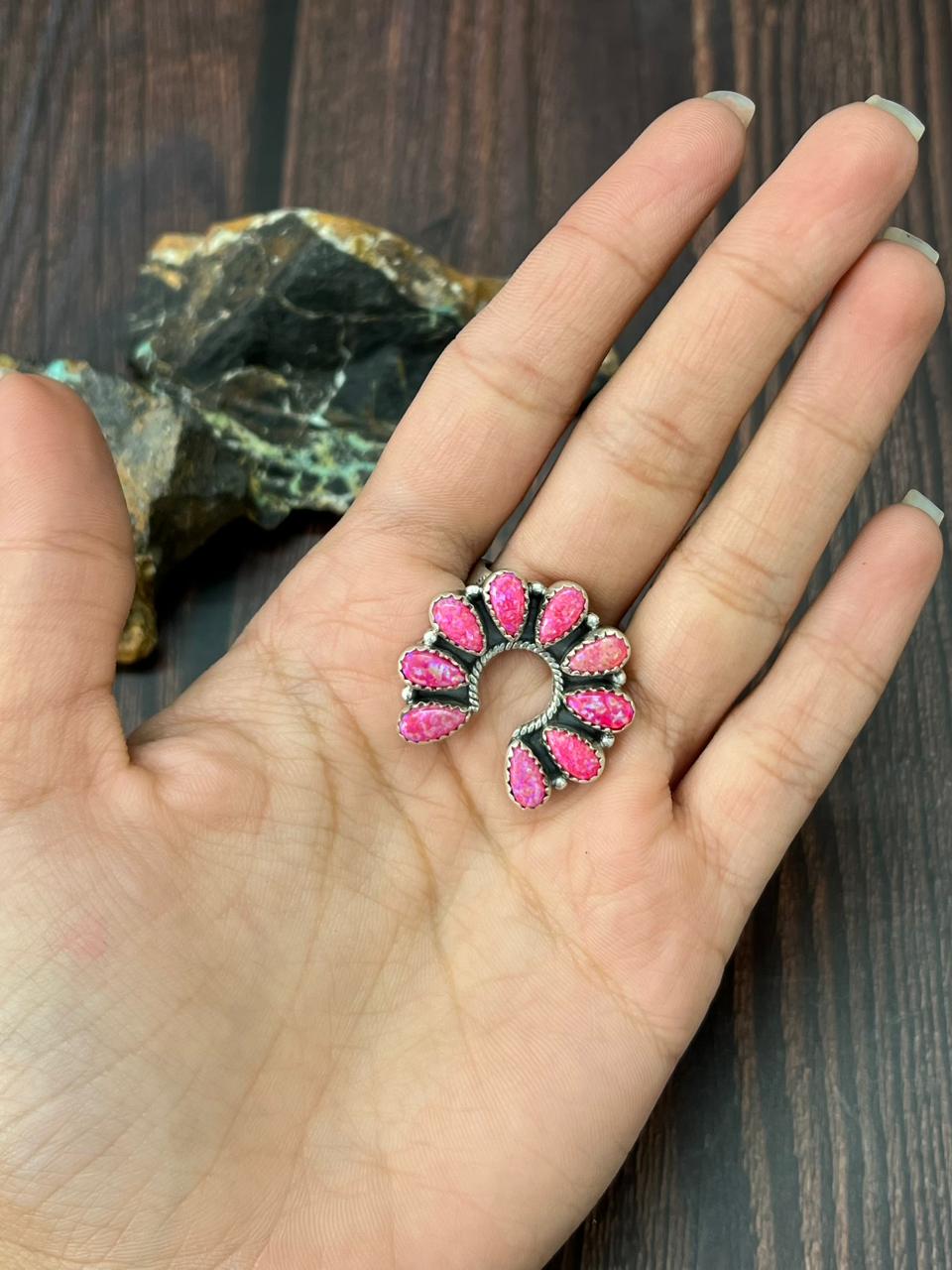 Handmade Sterling Silver Hot Pink Naja Adjustable Ring "Singed Nizhoni"