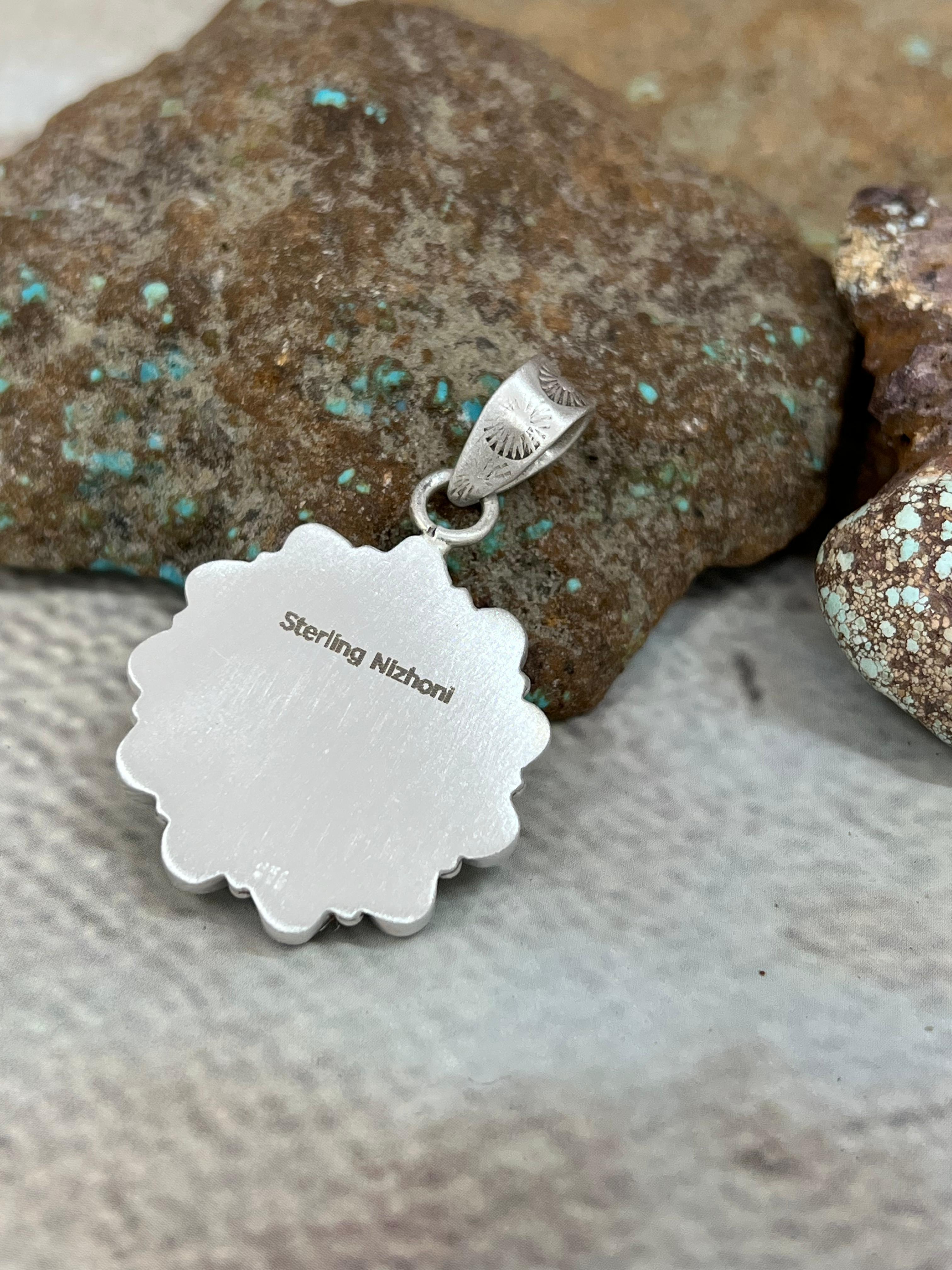 Handmade Sterling Silver Kingman Turquoise Pendant Signed Nizhoni