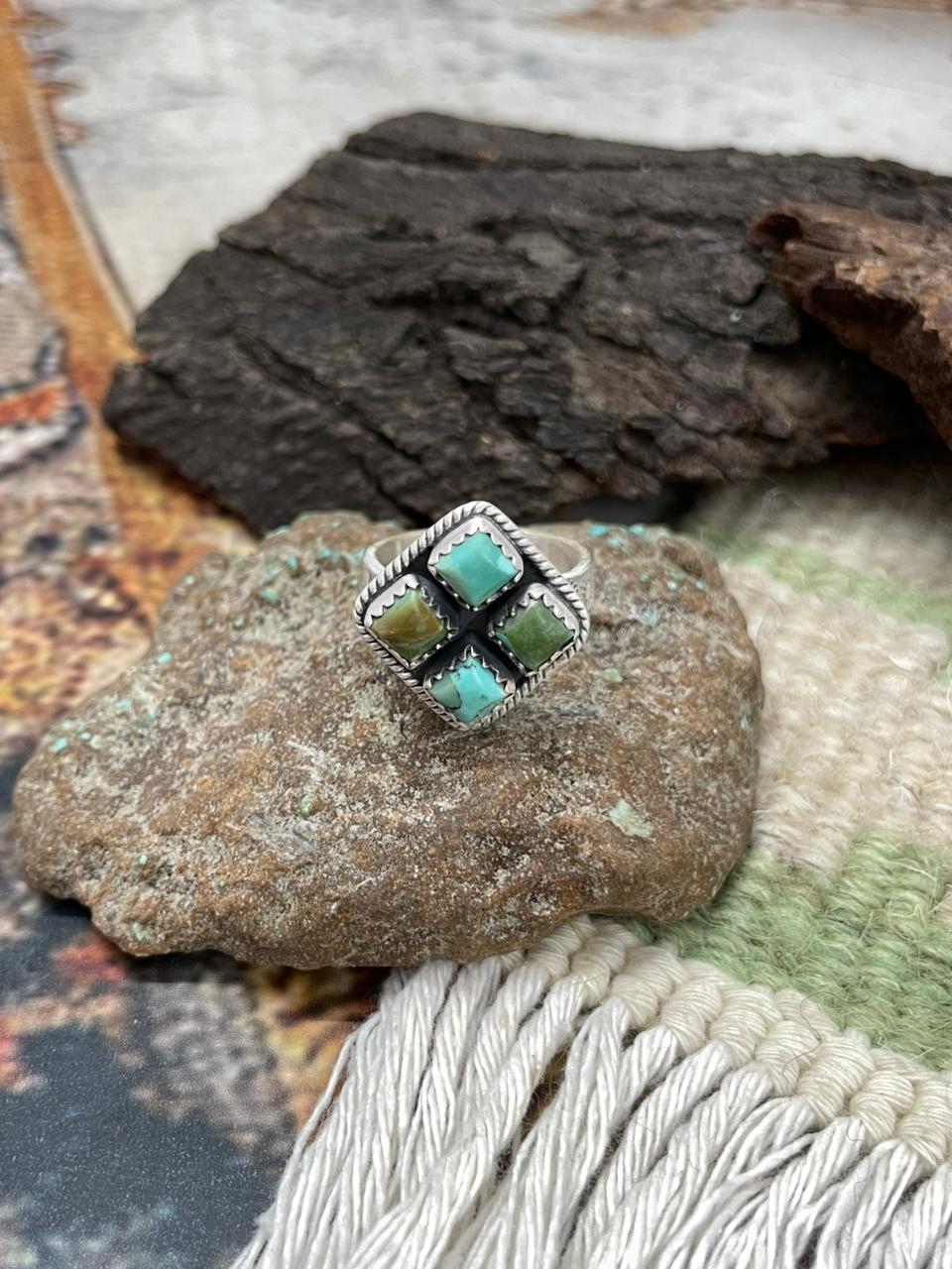 Handmade Sterling Silver Kingman Turquoise Adjustable Ring "Signed Nizhoni"