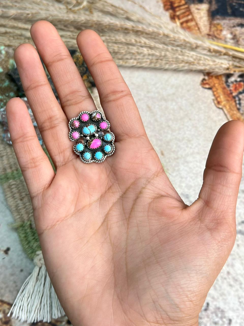 Handmade Sterling Silver Cotton Candy Adjustable Ring "Signed Nizhoni"