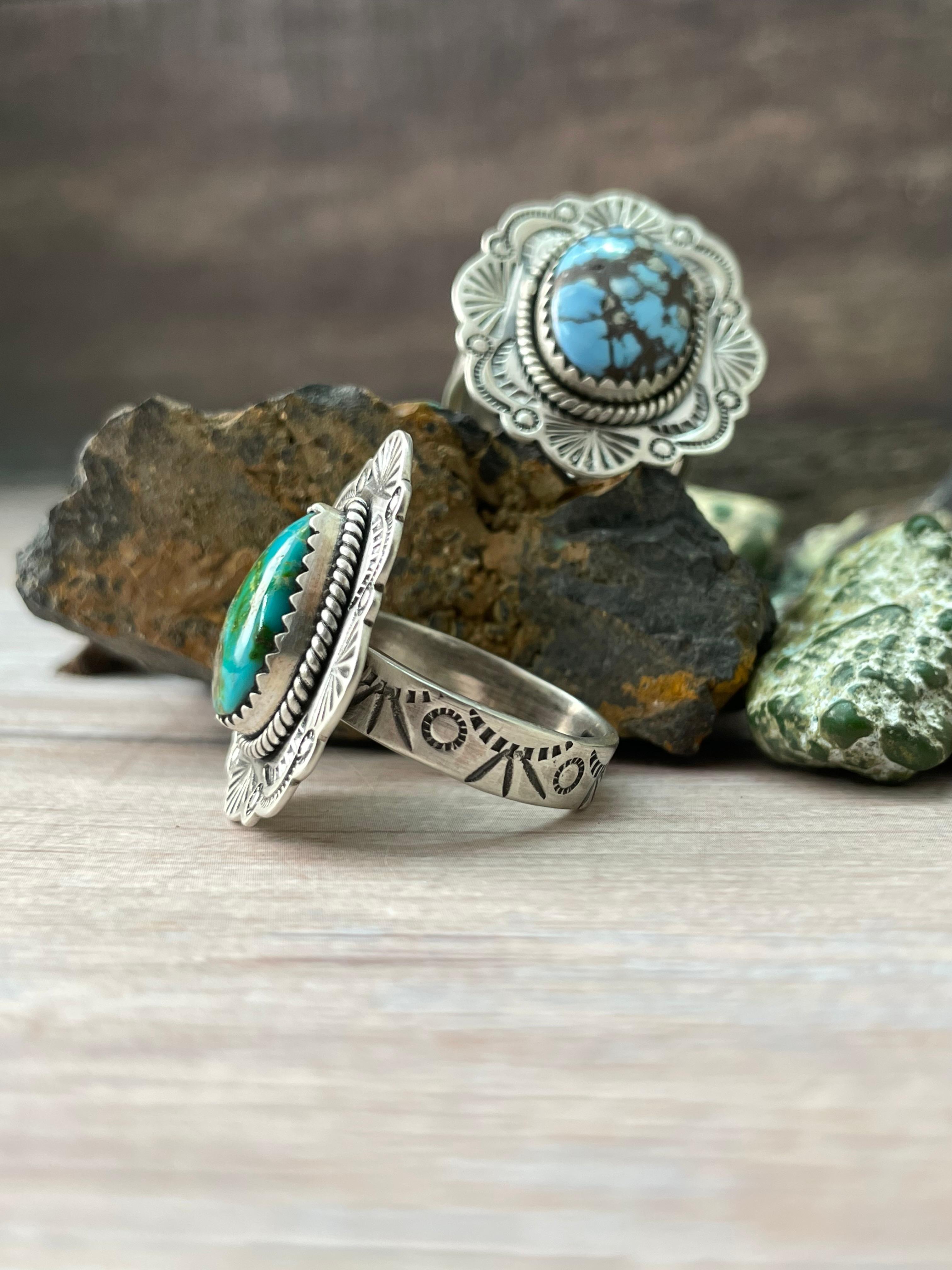 Handmade Sterling Silver Golden Hills, Sonoran Mountain Turquoise Adjustable Ring "Signed Nizhoni"