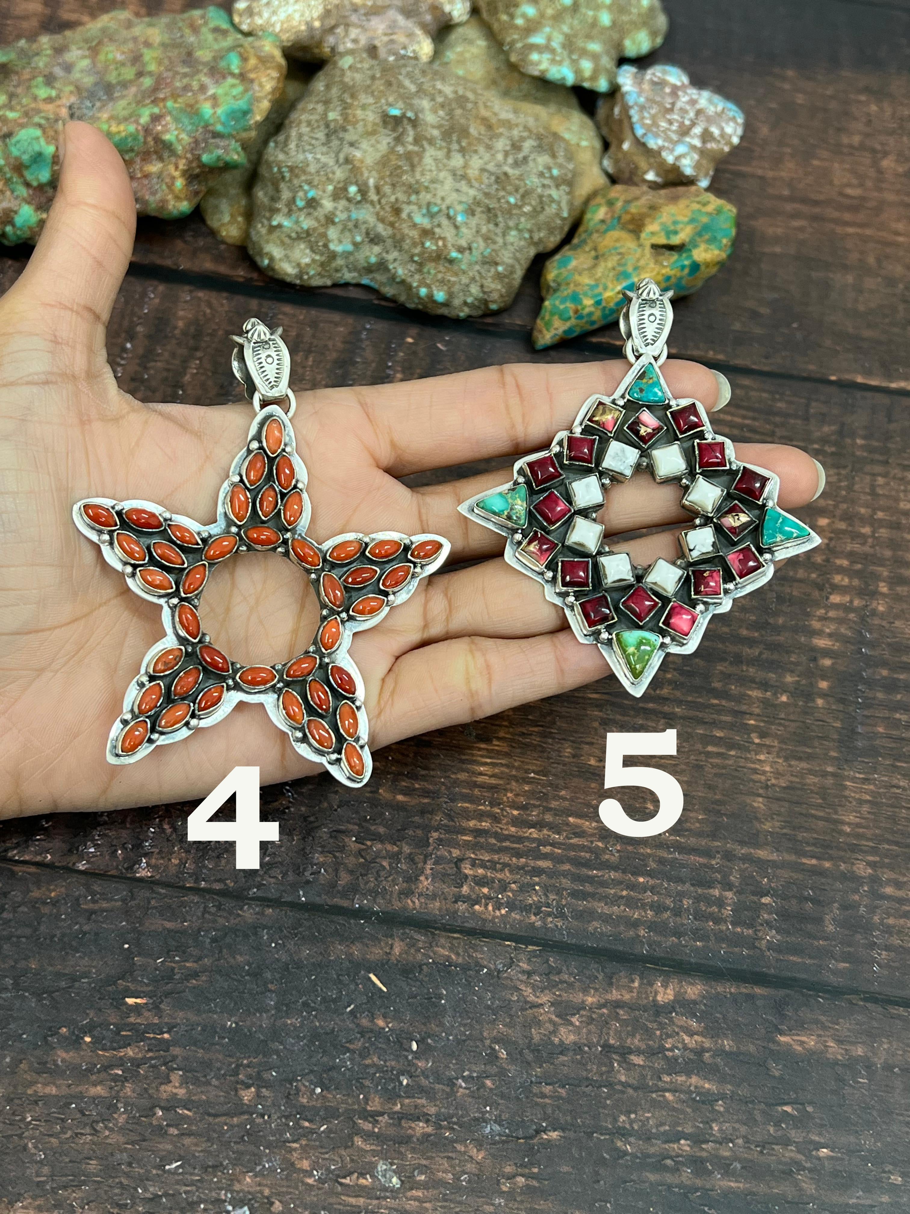 Handmade Sterling Silver Multi Stones Star Pendant, Signed Nizhoni