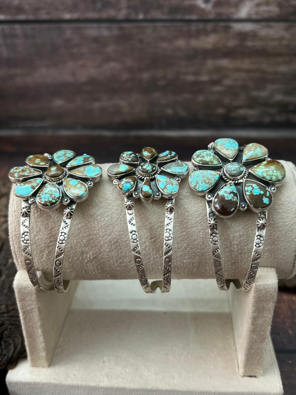 Handmade Sterling Silver Number 8 Turquoise Cuff Bracelet "Signed Nizhoni"