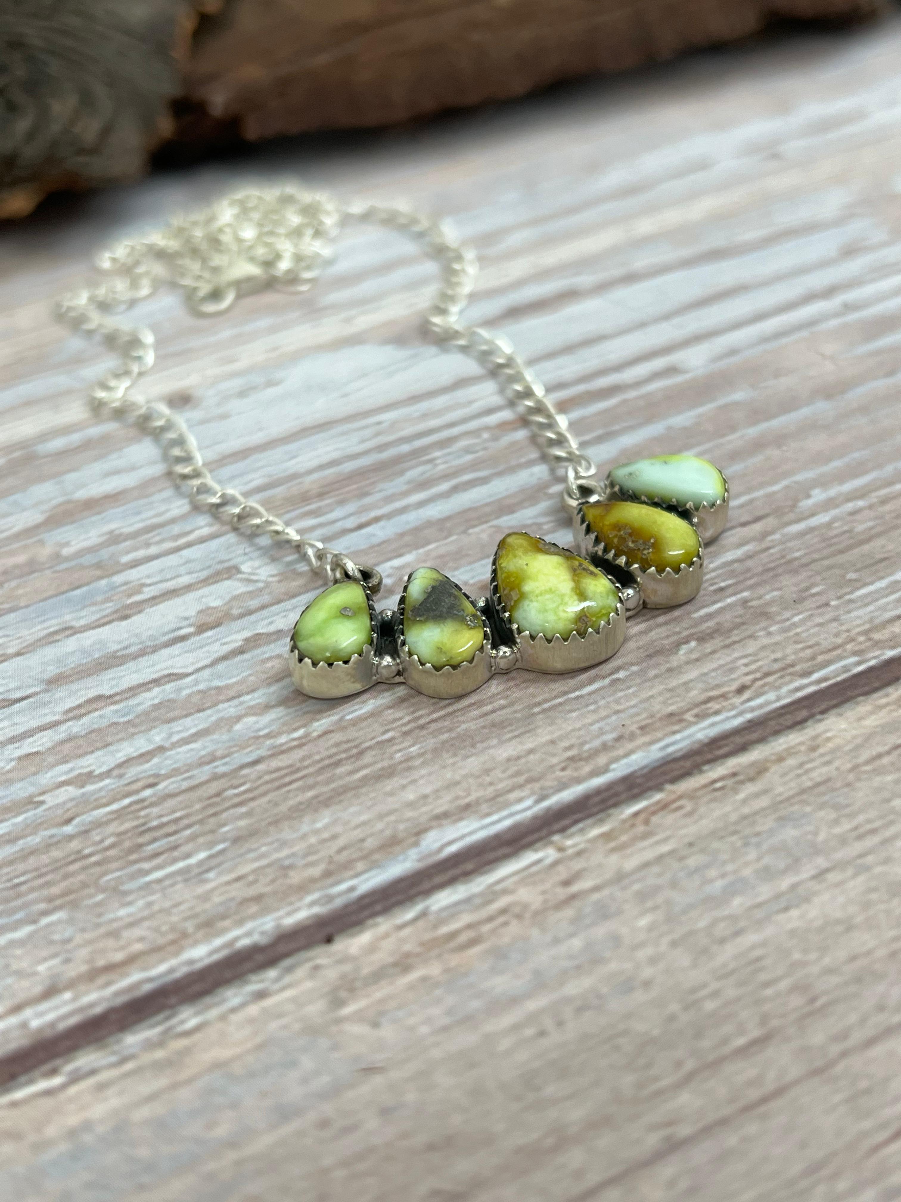 Handmade Sterling Silver Palomino Turquoise Necklace with Signed Nizhoni