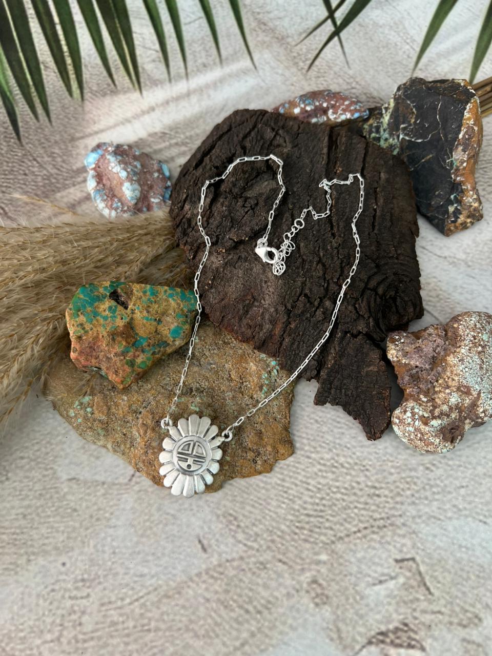 Handmade Sterling Silver Sunface Necklace "Signed Nizhoni"