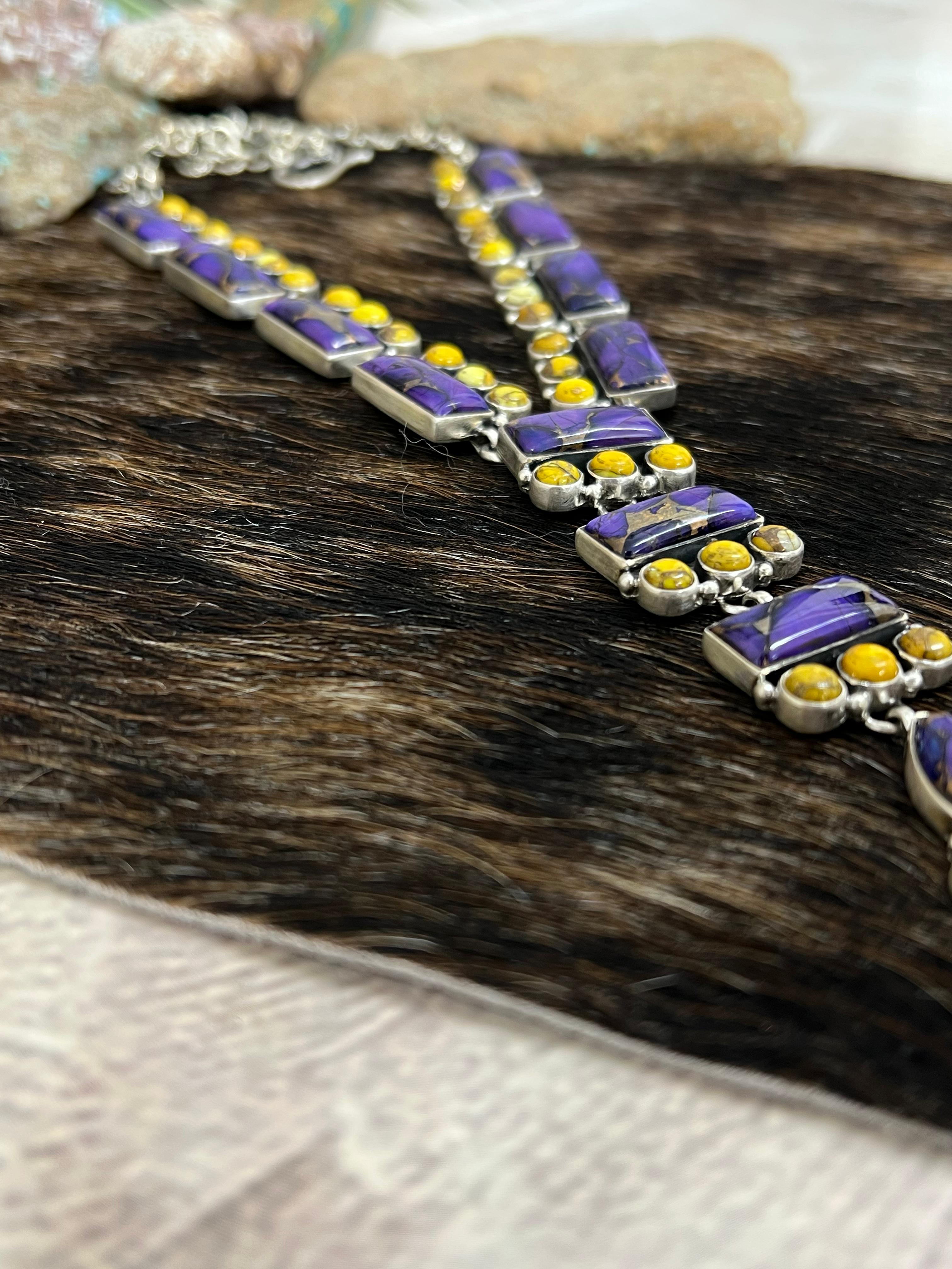 Handmade Sterling Silver Grape Dahlia, Honey Dahlia Necklace with Signed Nizhoni