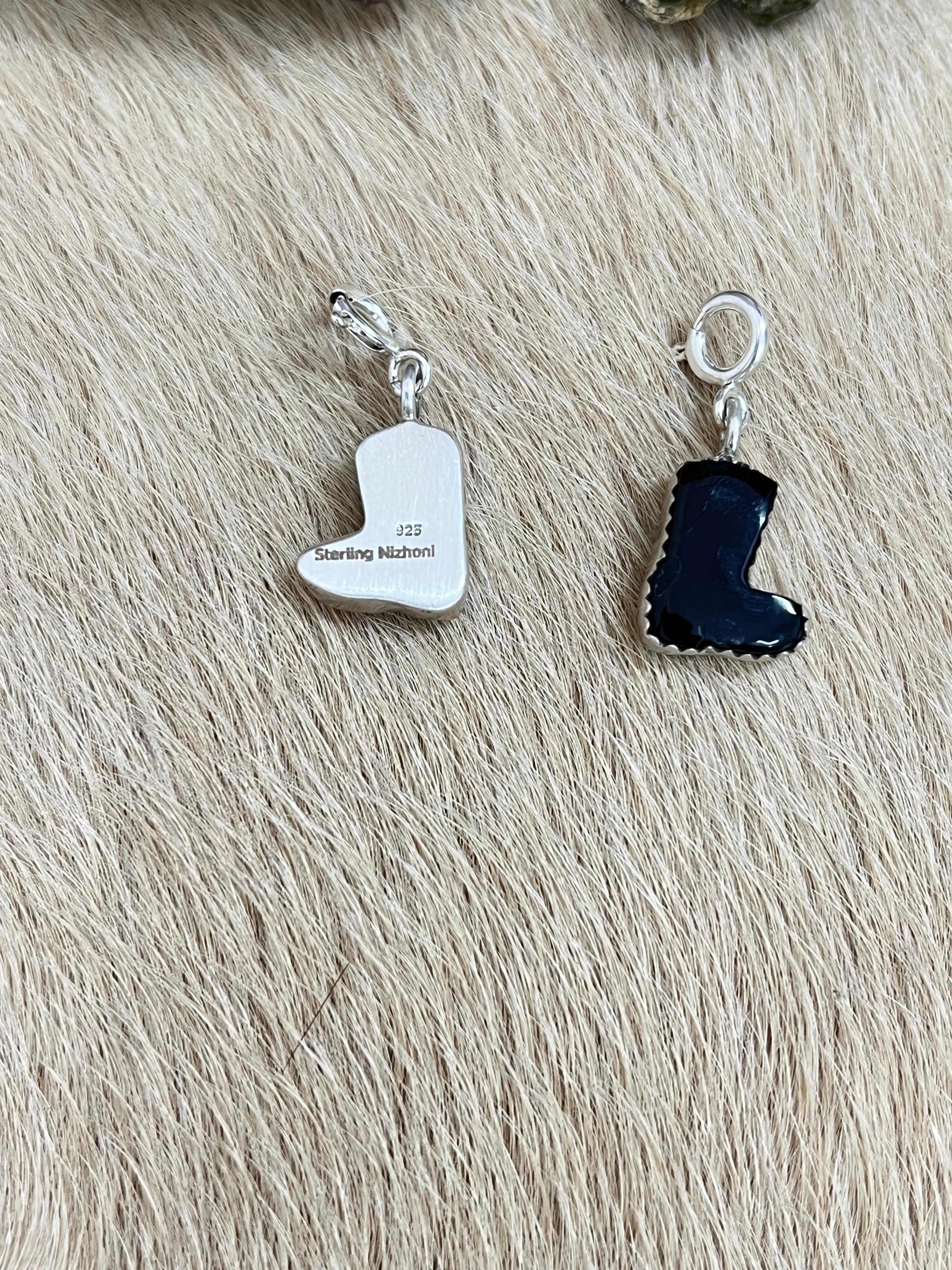 Handmade Sterling Silver Black Onyx, Cotton Candy Charms with Signed Nizhoni