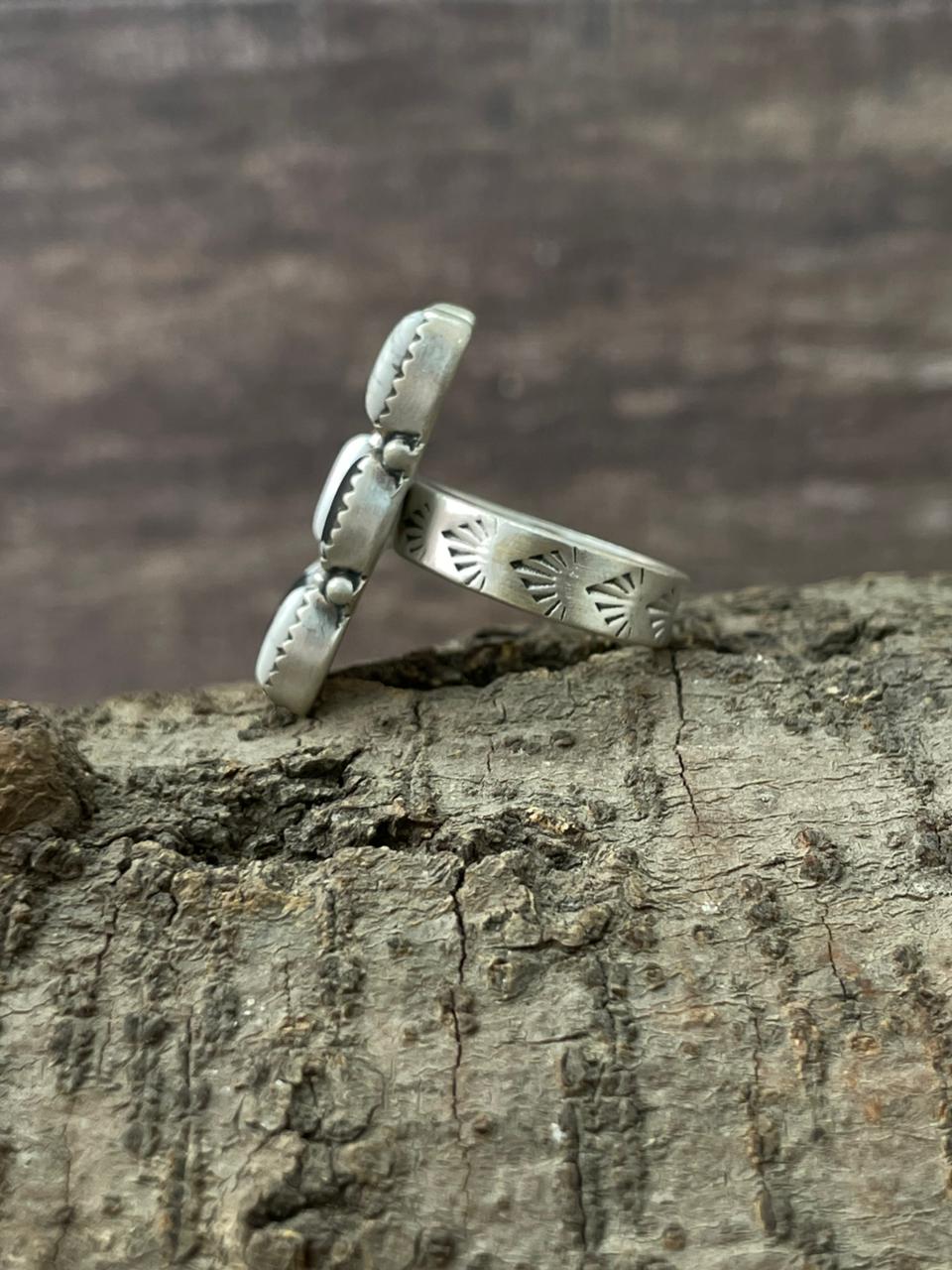 Handmade Sterling Silver White Buffalo Adjustable Ring "Signed Nizhoni"