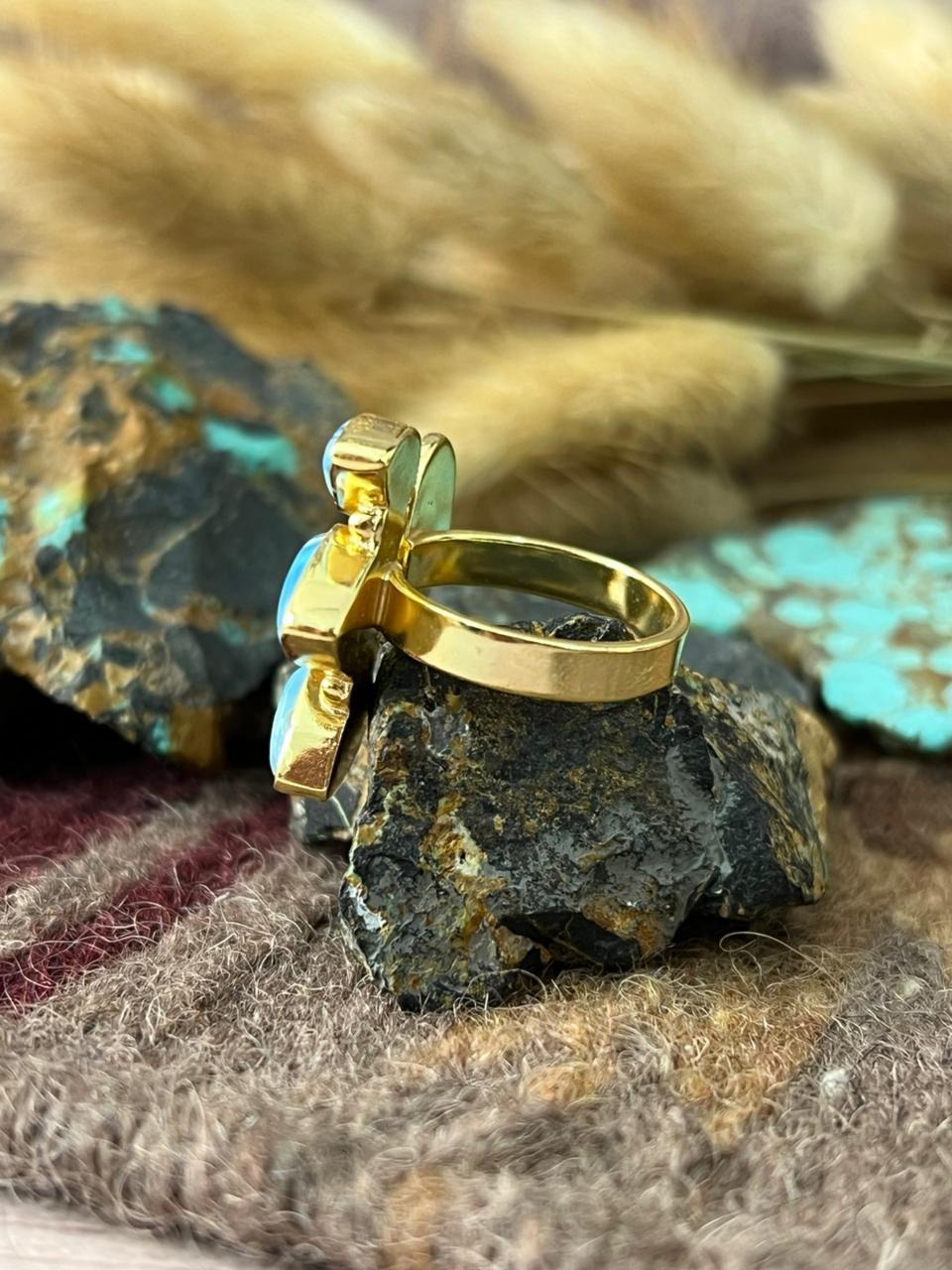 “The Golden Collection” Natural Golden Hills Turquoise Adjustable Ring