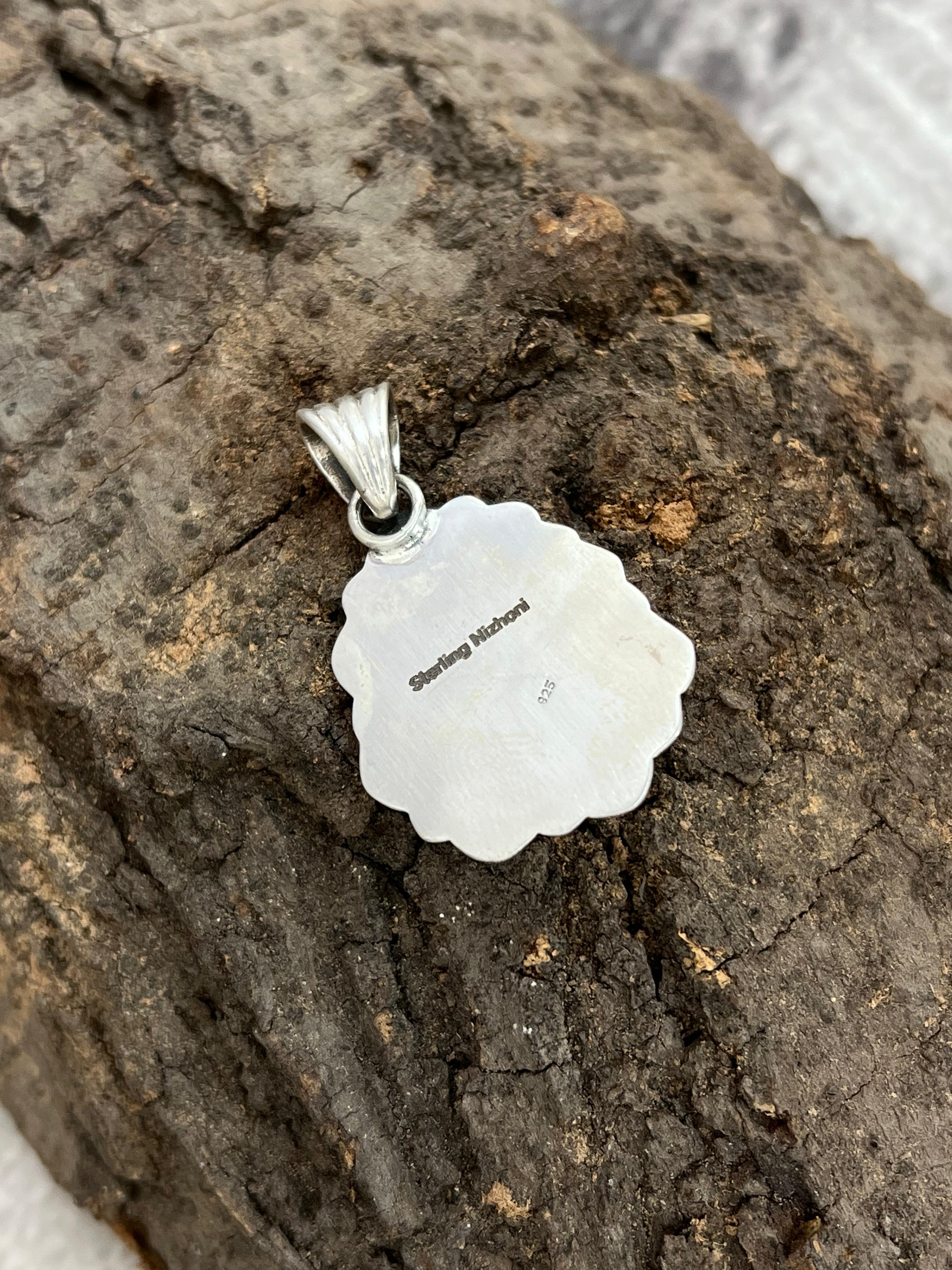 Handmade Sterling Silver Number 8 Turquoise Pendant with Signed Nizhoni